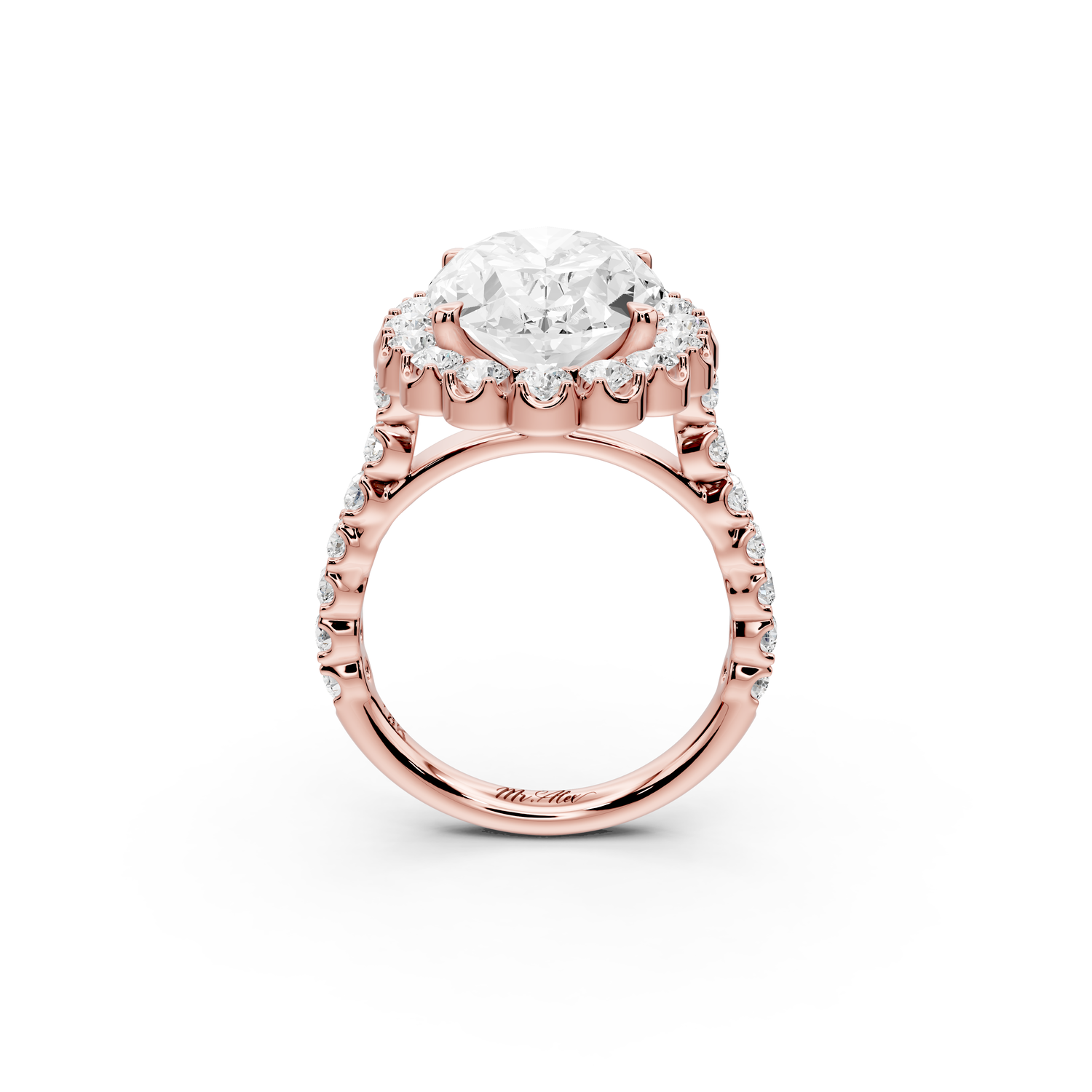 Anastasia - 5ct 14k rose gold oval Diamond with Floral Halo and Pavé engagement Ring