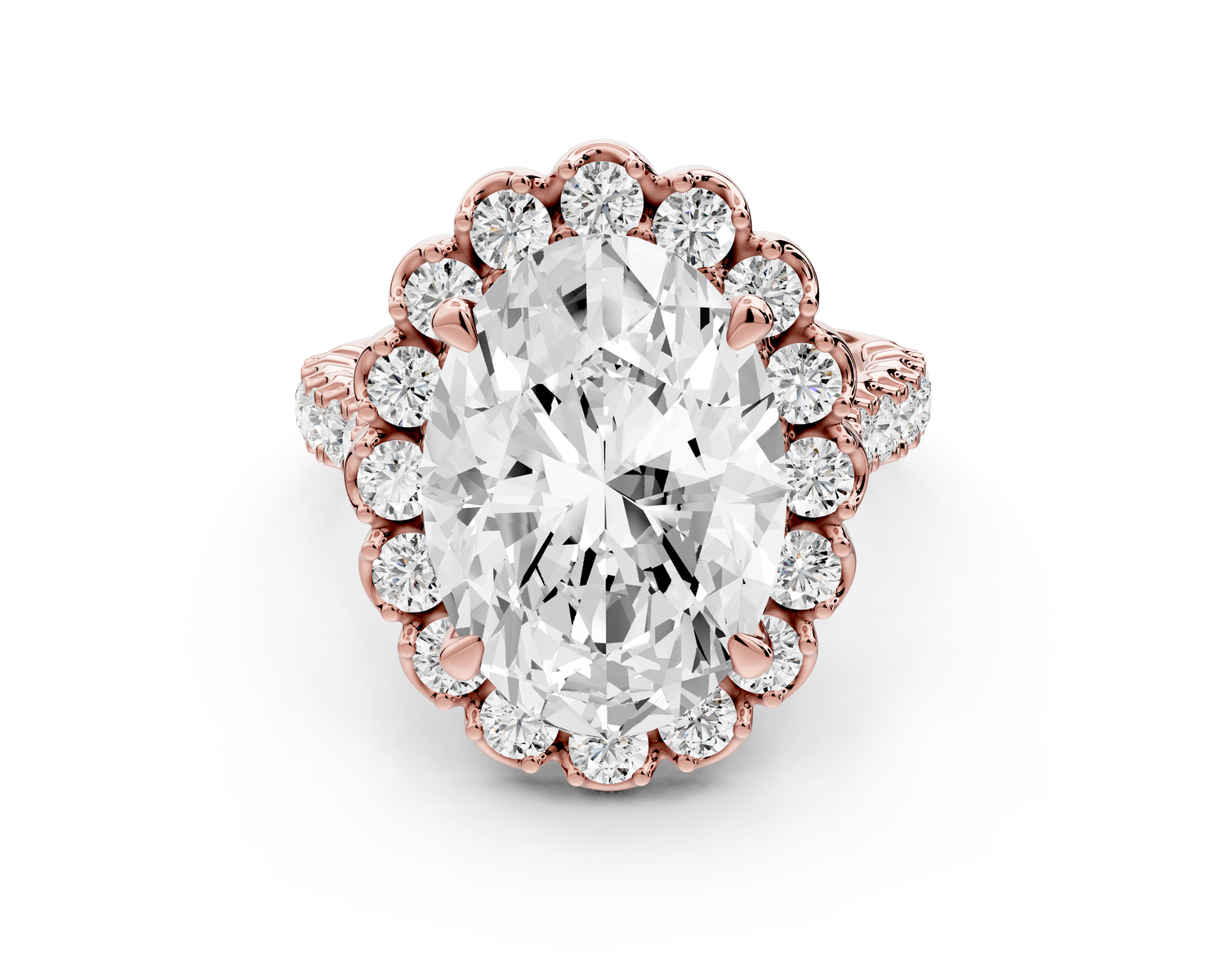 Anastasia - 5ct 14k rose gold oval Diamond with Floral Halo and Pavé engagement Ring