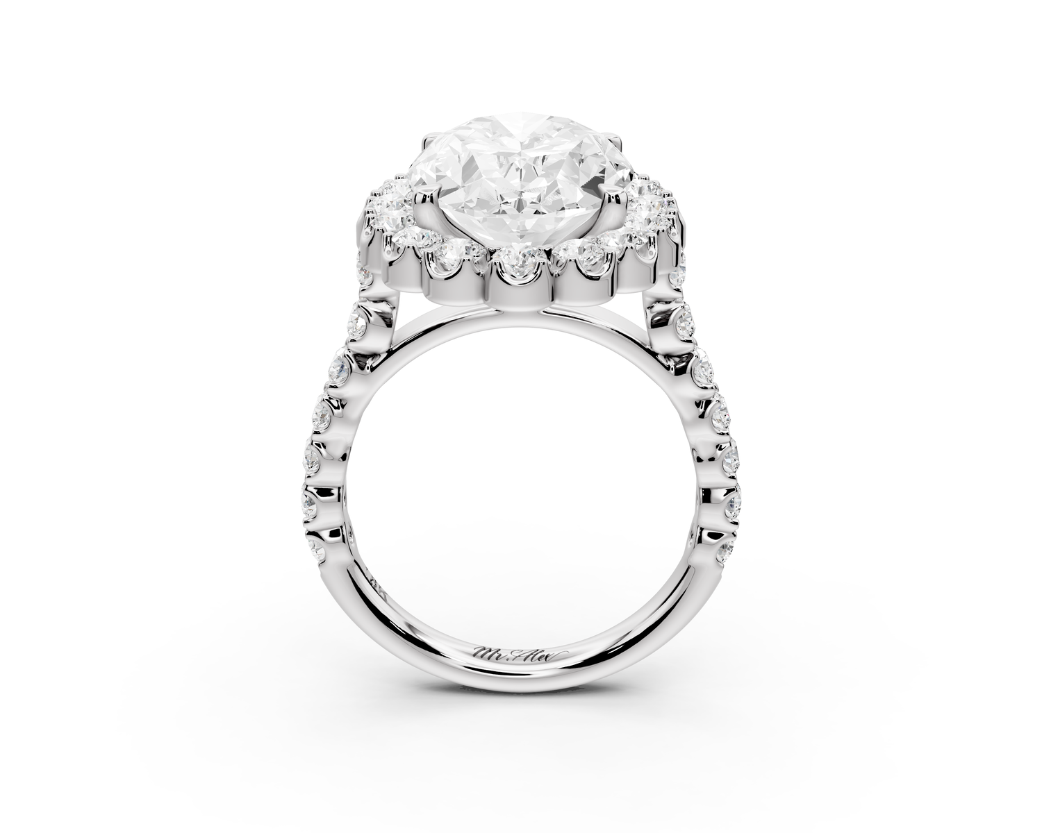 Anastasia - 5ct 14k white gold oval Diamond with Floral Halo and Pavé engagement Ring