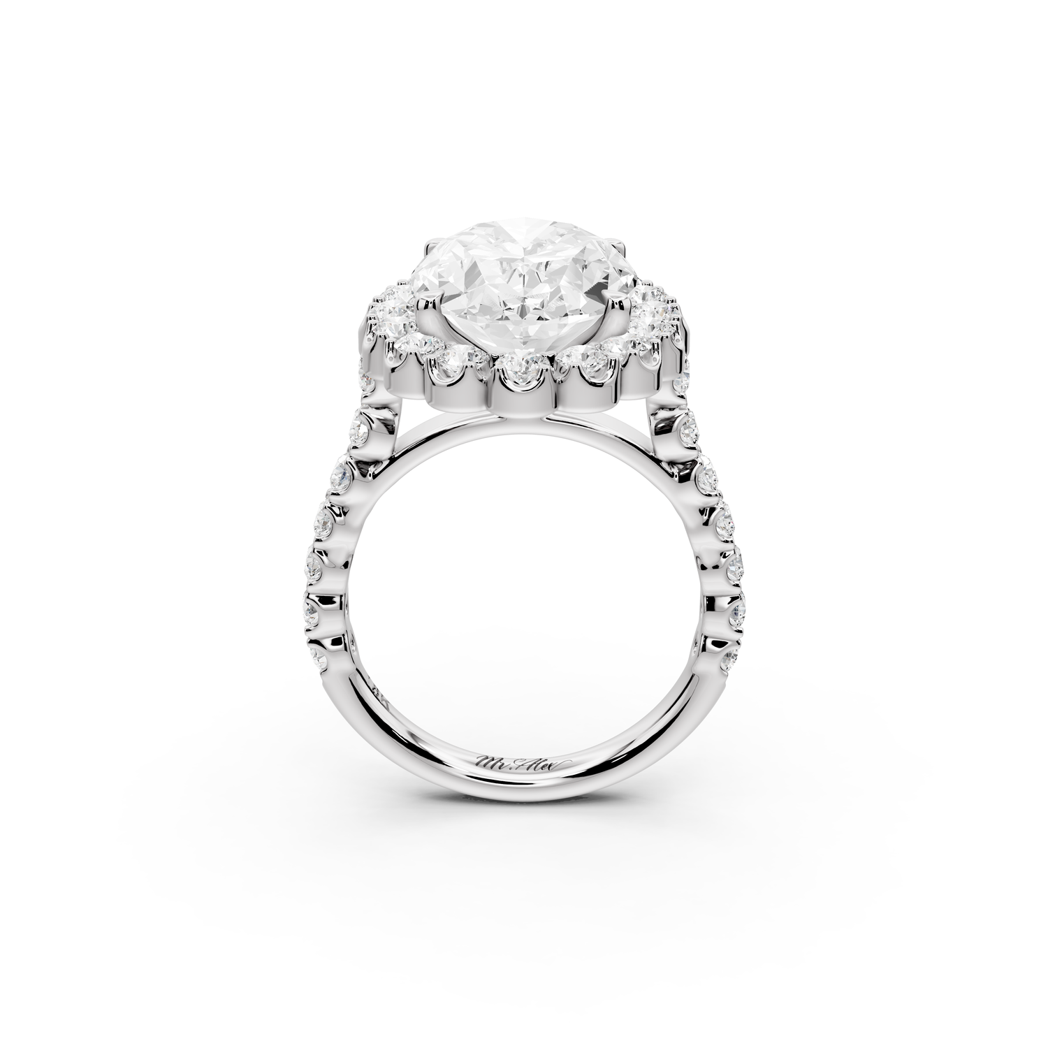 Anastasia - 5ct 14k white gold oval Diamond with Floral Halo and Pavé engagement Ring
