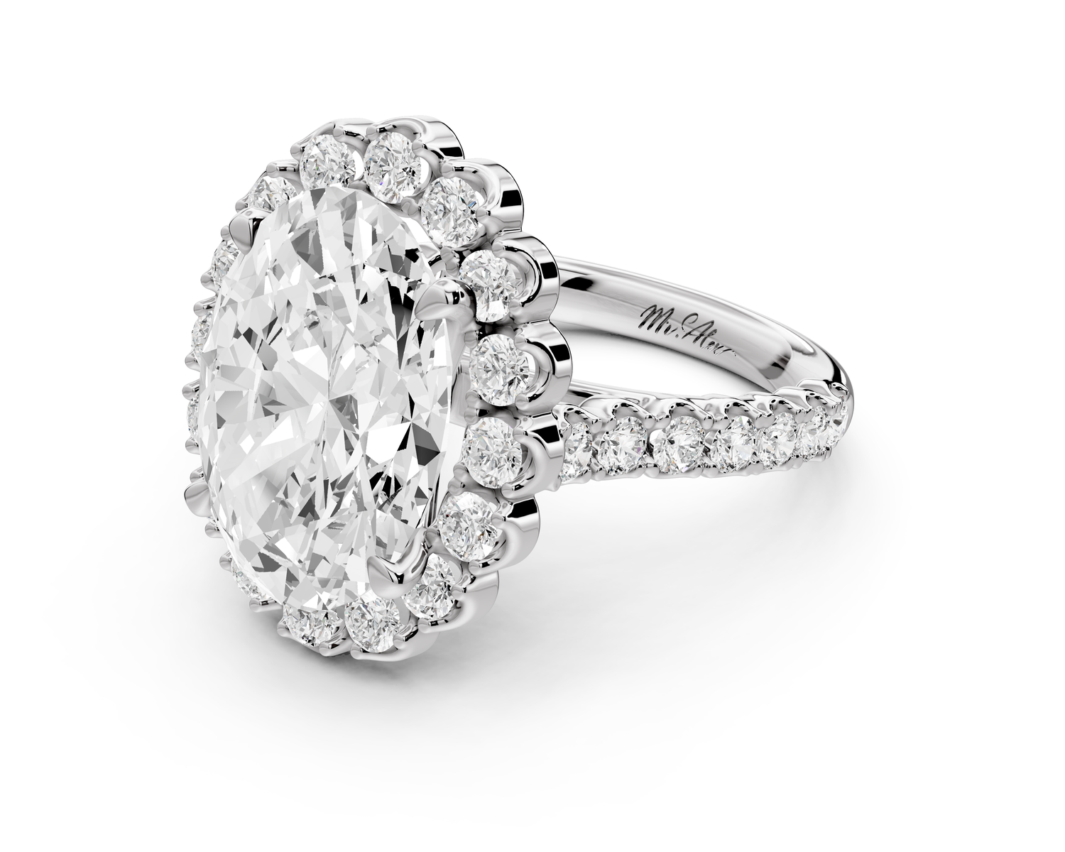 Anastasia - 5ct 14k white gold oval Diamond with Floral Halo and Pavé engagement Ring