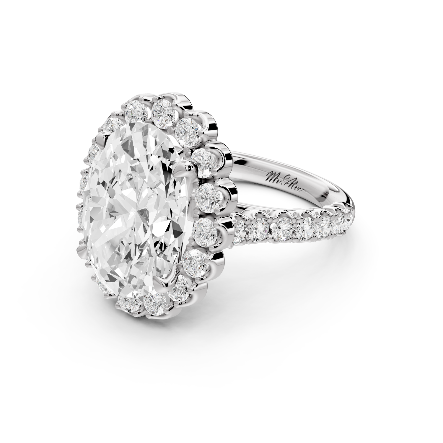 Anastasia - 5ct 14k white gold oval Diamond with Floral Halo and Pavé engagement Ring