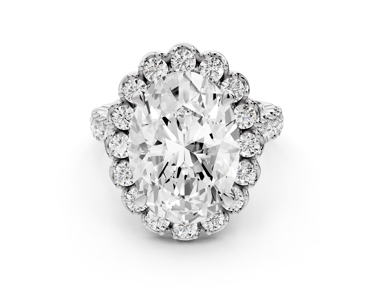 Anastasia - 5ct 14k white gold oval Diamond with Floral Halo and Pavé engagement Ring