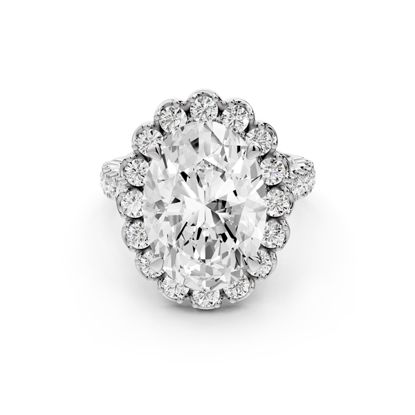 Anastasia - 5ct 14k white gold oval Diamond with Floral Halo and Pavé engagement Ring
