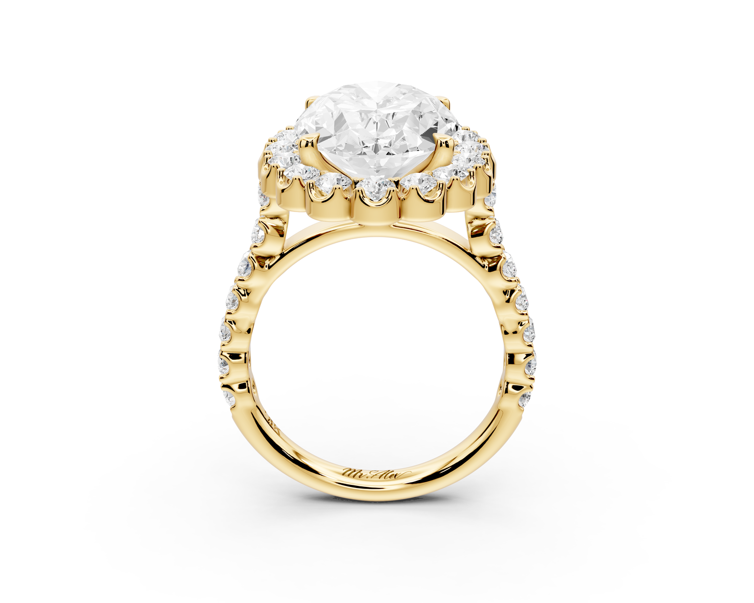 Anastasia - 5ct 14k yellow gold oval Diamond with Floral Halo and Pavé engagement Ring
