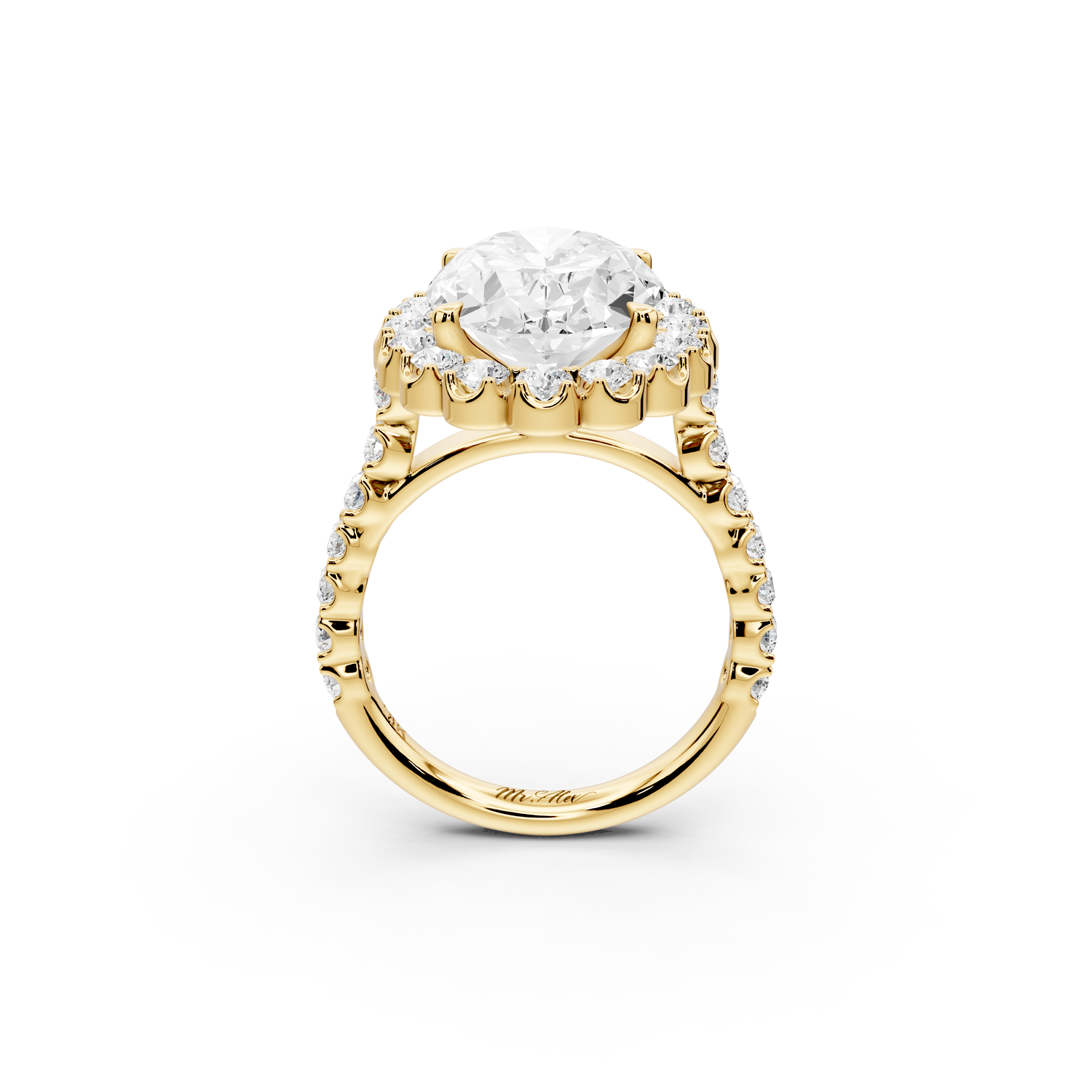 Anastasia - 5ct 14k yellow gold oval Diamond with Floral Halo and Pavé engagement Ring