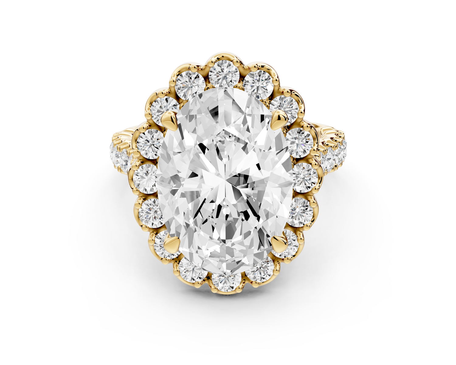 Anastasia - 5ct 14k yellow gold oval Diamond with Floral Halo and Pavé engagement Ring