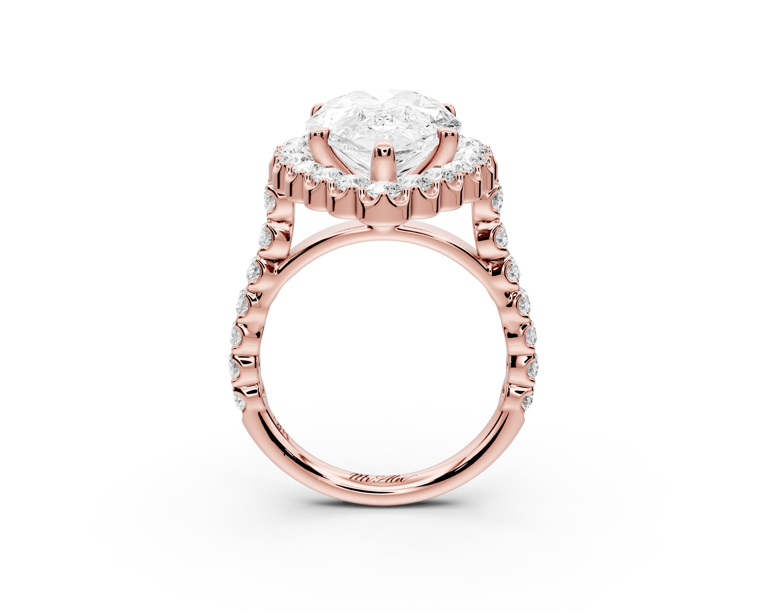 Anastasia - 5ct 14k rose gold pear Diamond with Floral Halo and Pavé engagement Ring