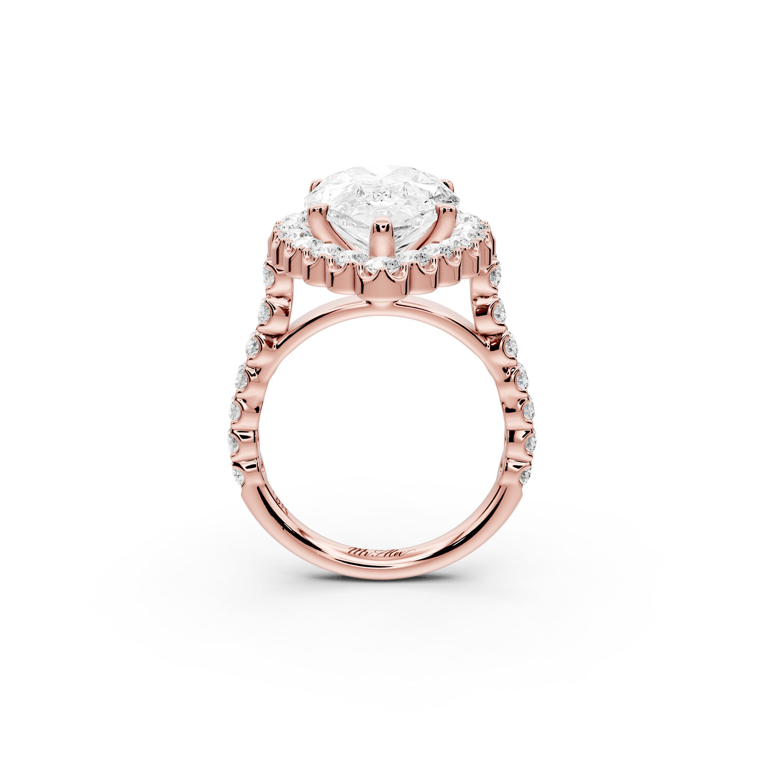 Anastasia - 5ct 14k rose gold pear Diamond with Floral Halo and Pavé engagement Ring