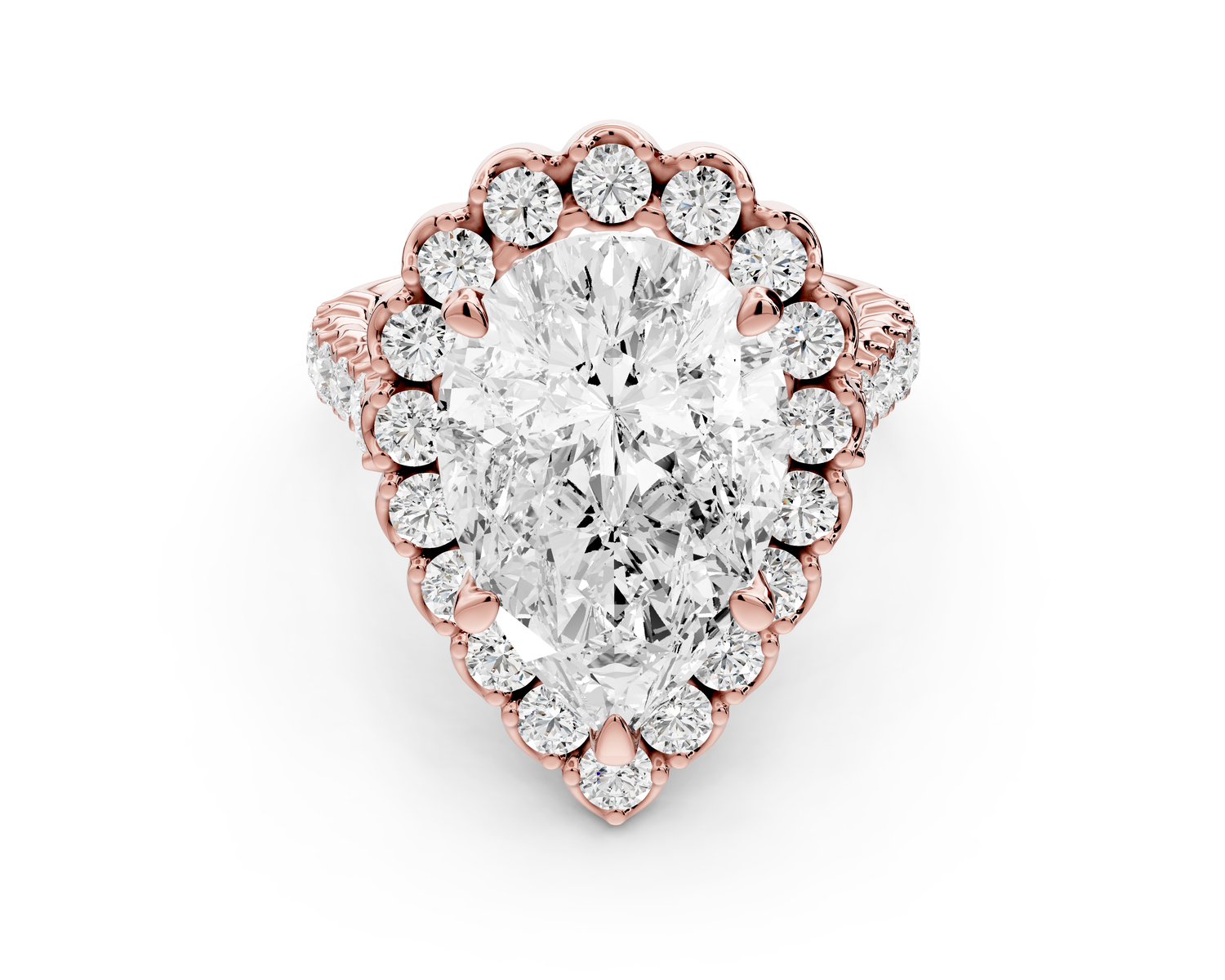 Anastasia - 5ct 14k rose gold pear Diamond with Floral Halo and Pavé engagement Ring