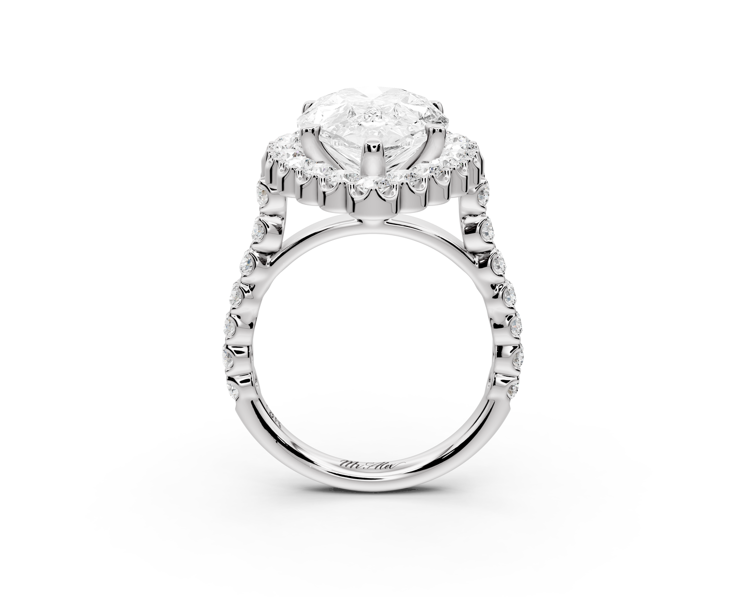 Anastasia - 5ct 14k white gold pear Diamond with Floral Halo and Pavé engagement Ring