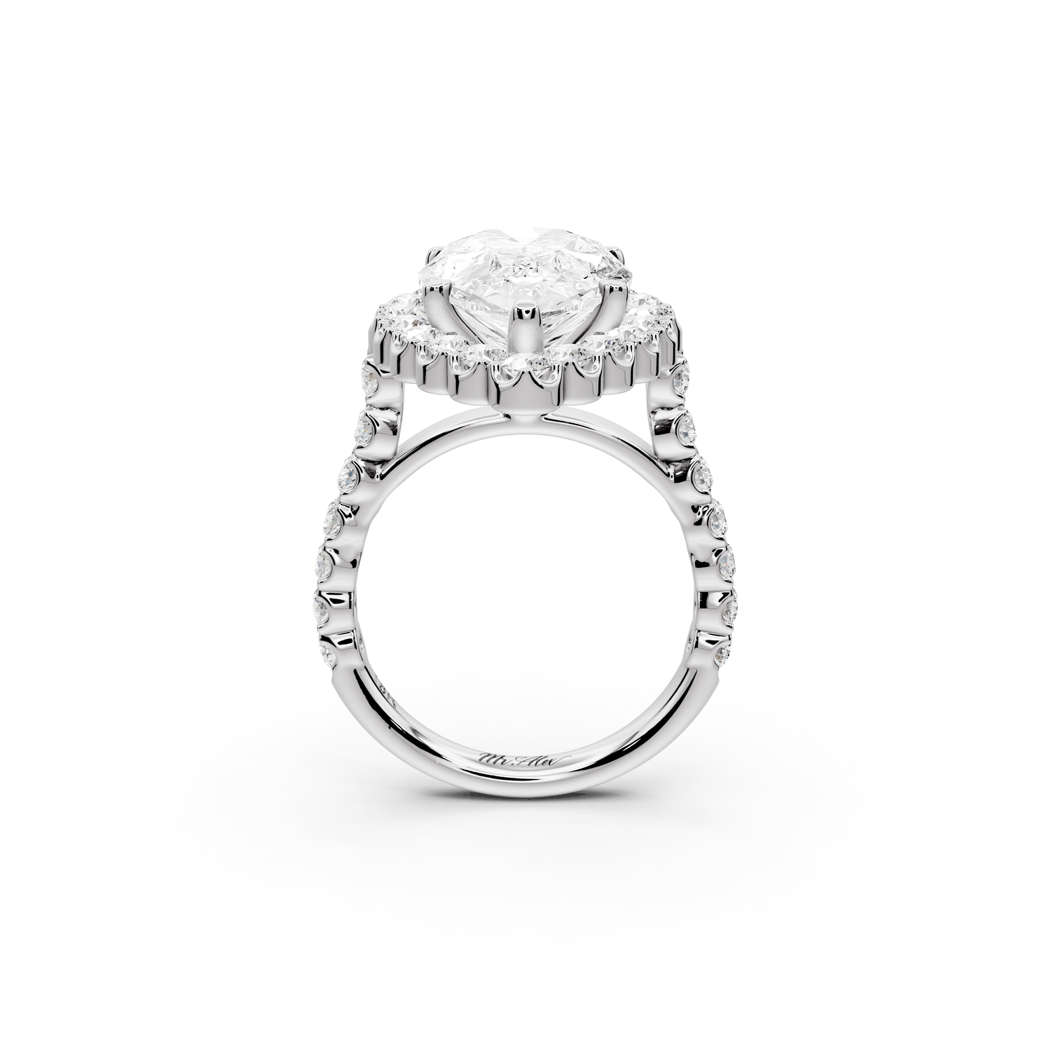 Anastasia - 5ct 14k white gold pear Diamond with Floral Halo and Pavé engagement Ring