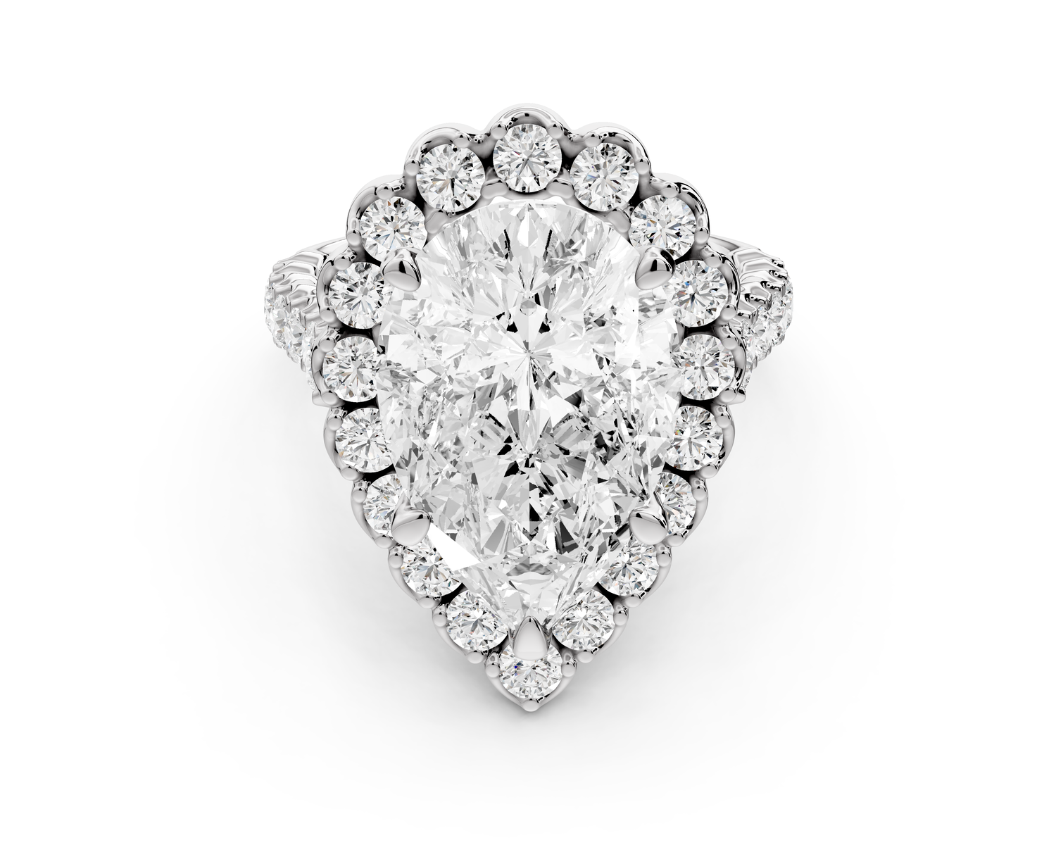 Anastasia - 5ct 14k white gold pear Diamond with Floral Halo and Pavé engagement Ring