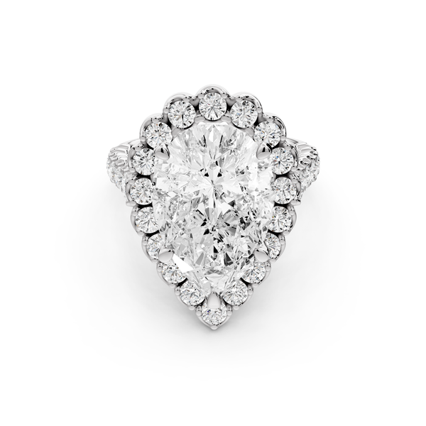 Anastasia - 5ct 14k white gold pear Diamond with Floral Halo and Pavé engagement Ring
