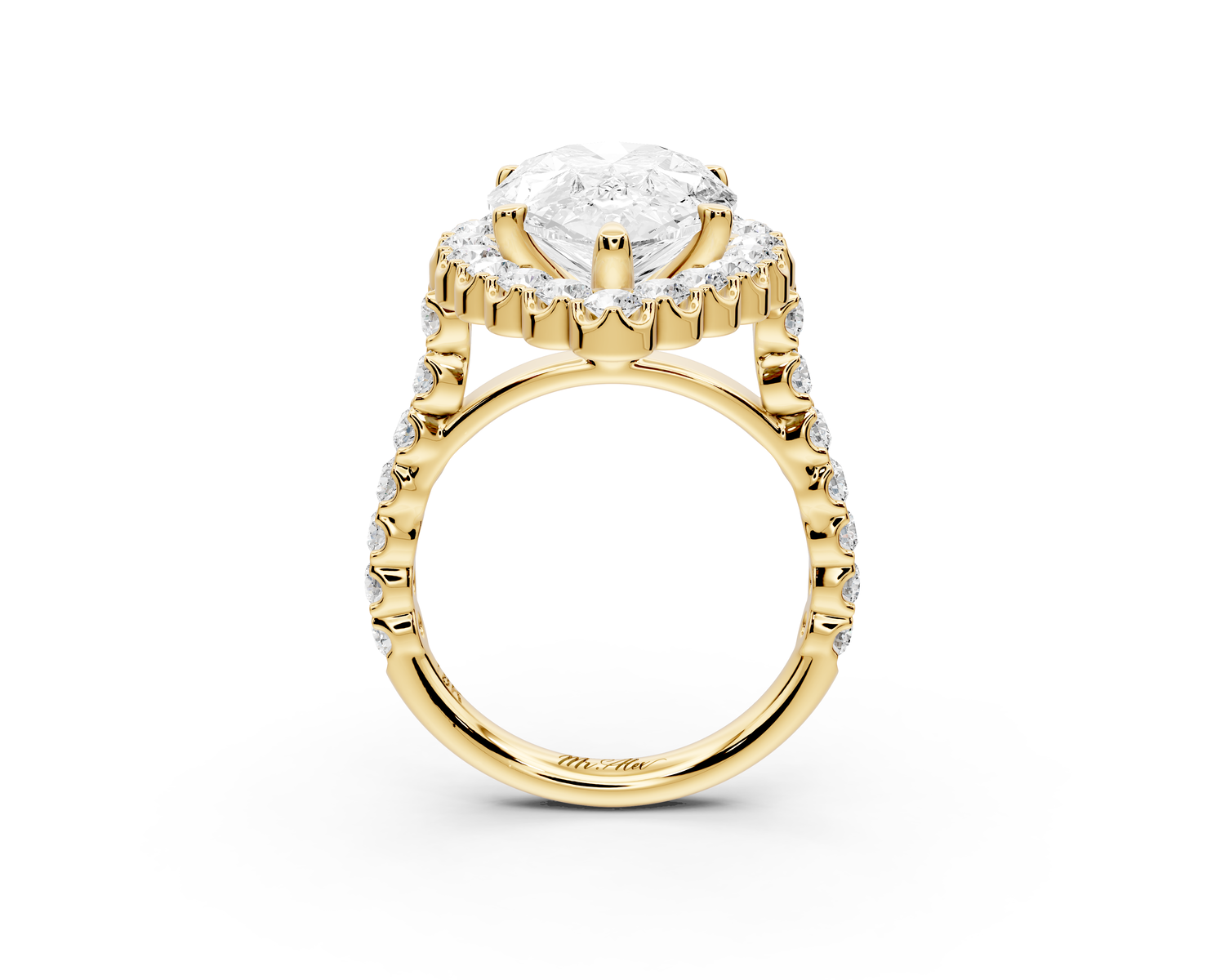 Anastasia - 5ct 14k yellow gold pear Diamond with Floral Halo and Pavé engagement Ring