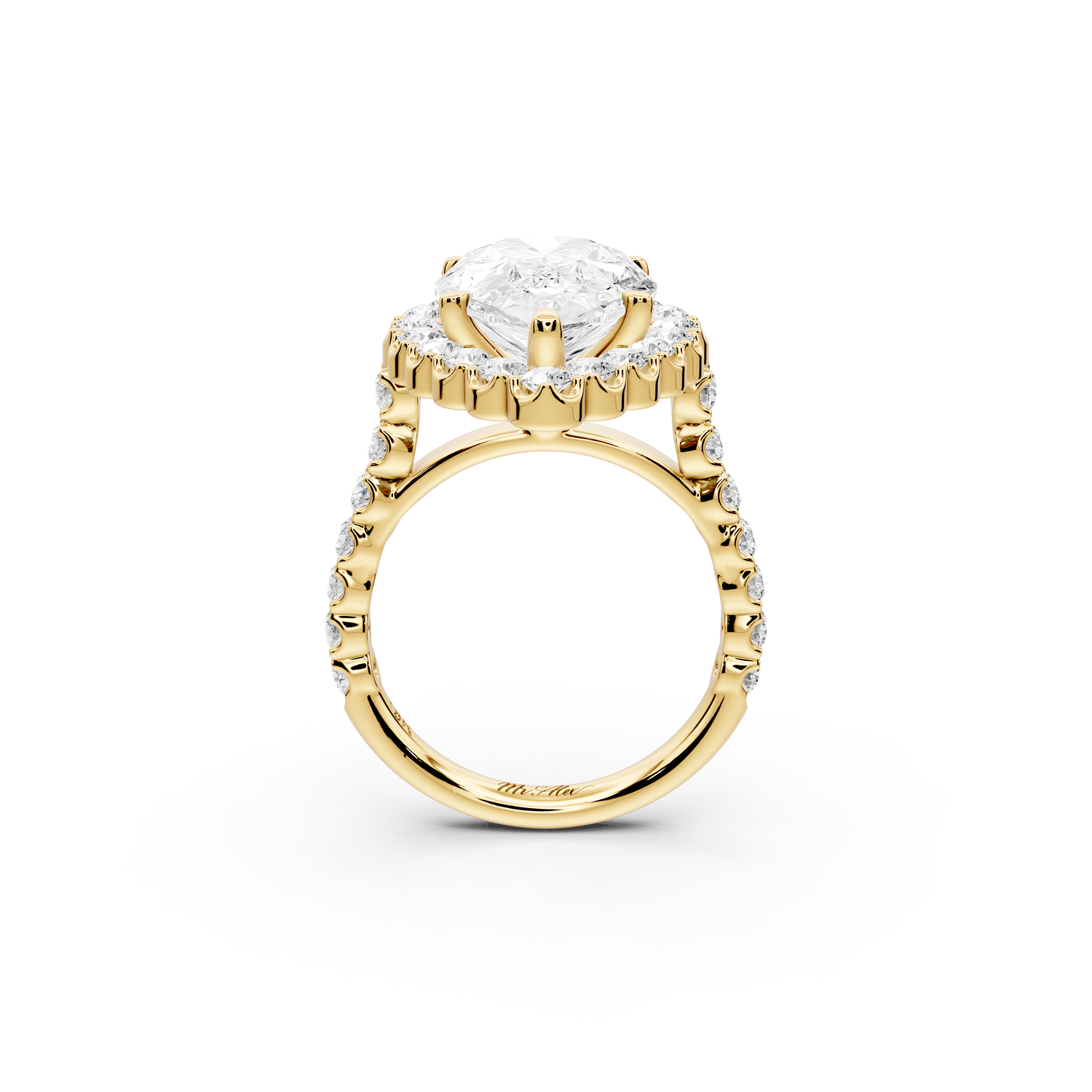 Anastasia - 5ct 14k yellow gold pear Diamond with Floral Halo and Pavé engagement Ring