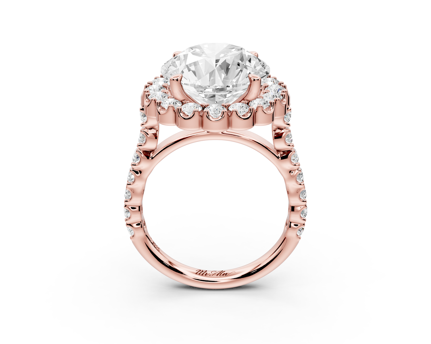 Anastasia - 5ct 14k rose gold round Diamond with Floral Halo and Pavé engagement Ring