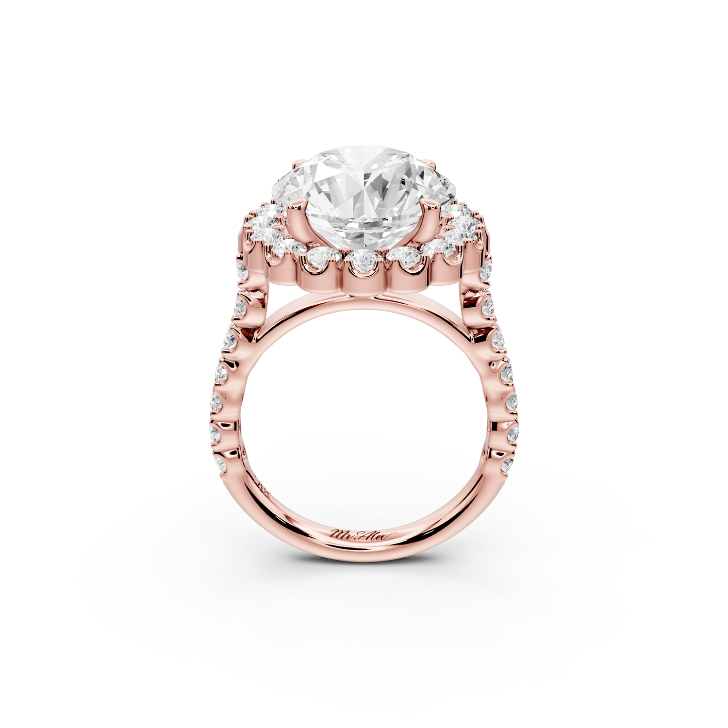 Anastasia - 5ct 14k rose gold round Diamond with Floral Halo and Pavé engagement Ring