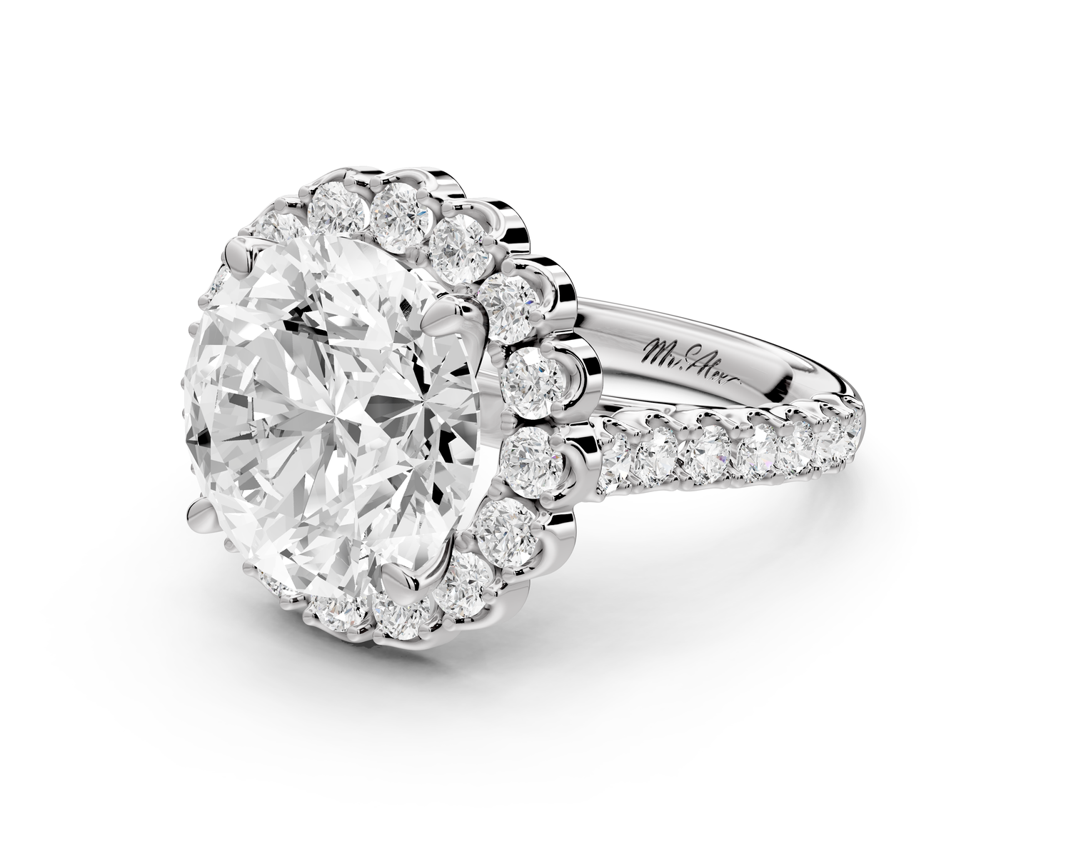 Anastasia - 5ct 14k white gold round Diamond with Floral Halo and Pavé engagement Ring