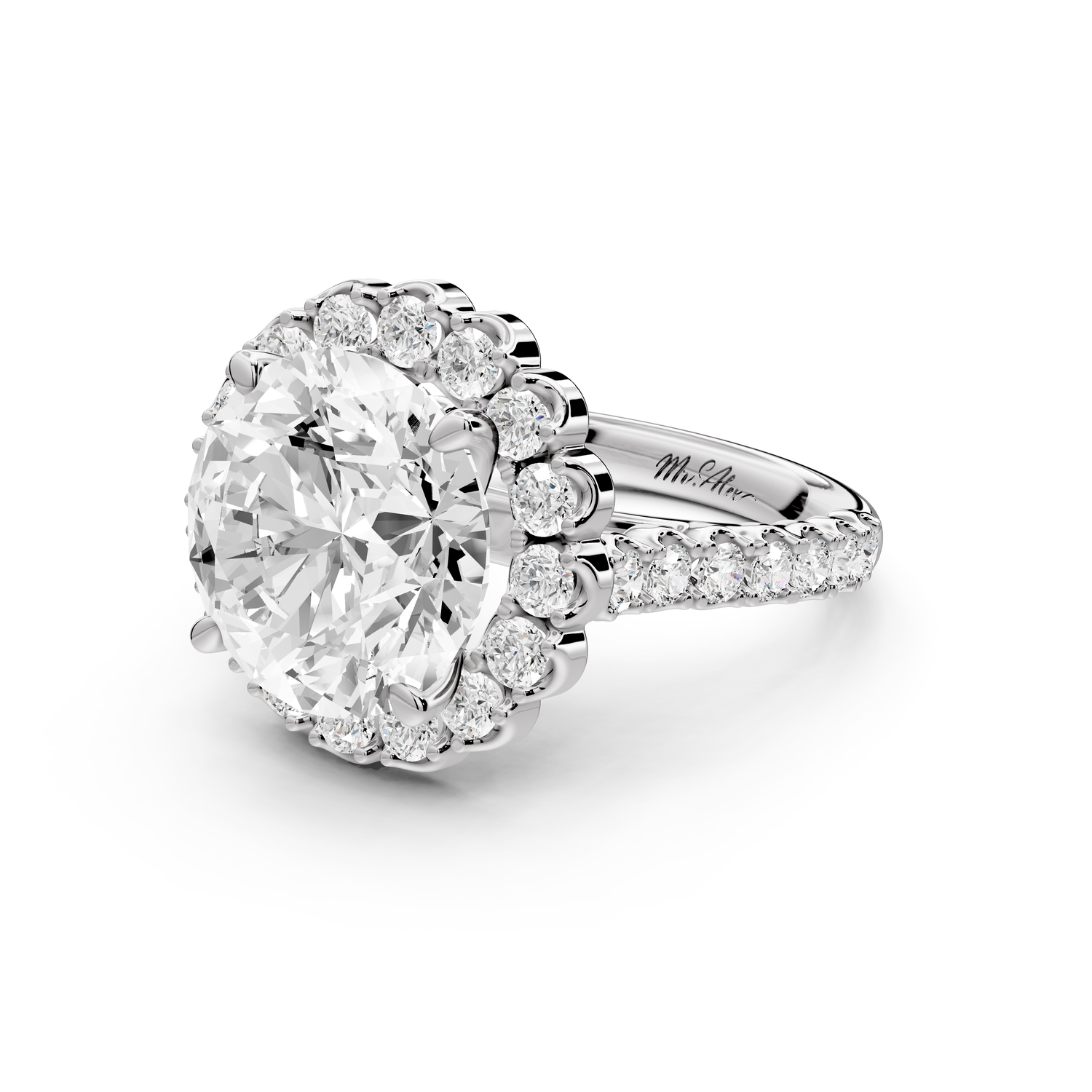 Anastasia - 5ct 14k white gold round Diamond with Floral Halo and Pavé engagement Ring