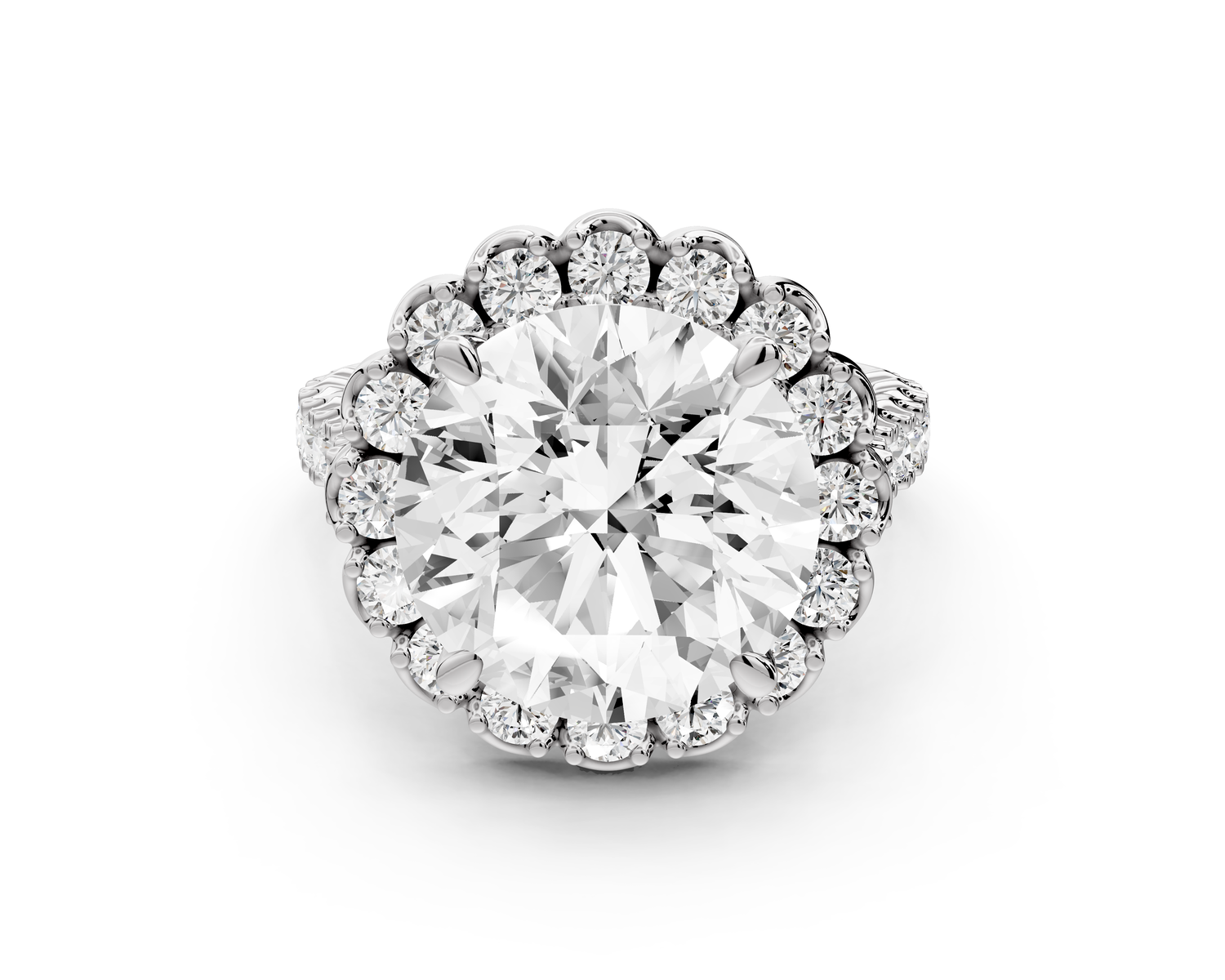 Anastasia - 5ct 14k white gold round Diamond with Floral Halo and Pavé engagement Ring