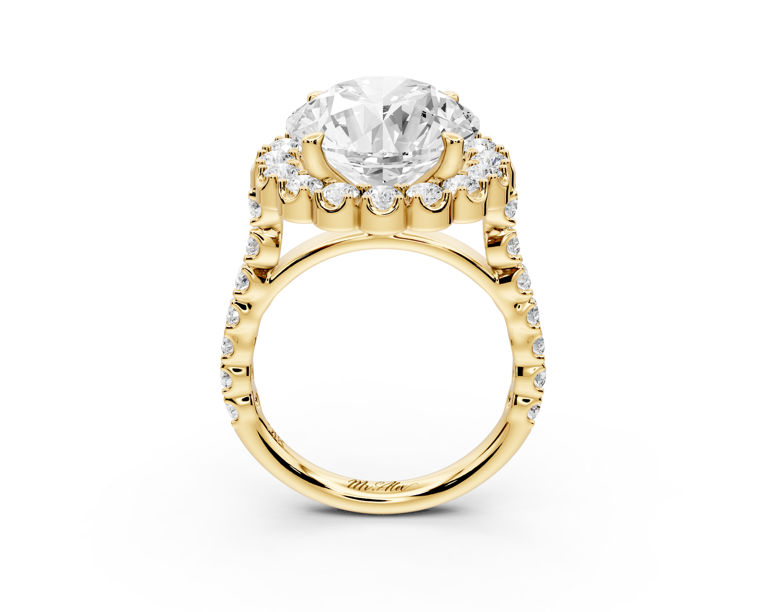 Anastasia - 5ct 14k yellow gold round Diamond with Floral Halo and Pavé engagement Ring
