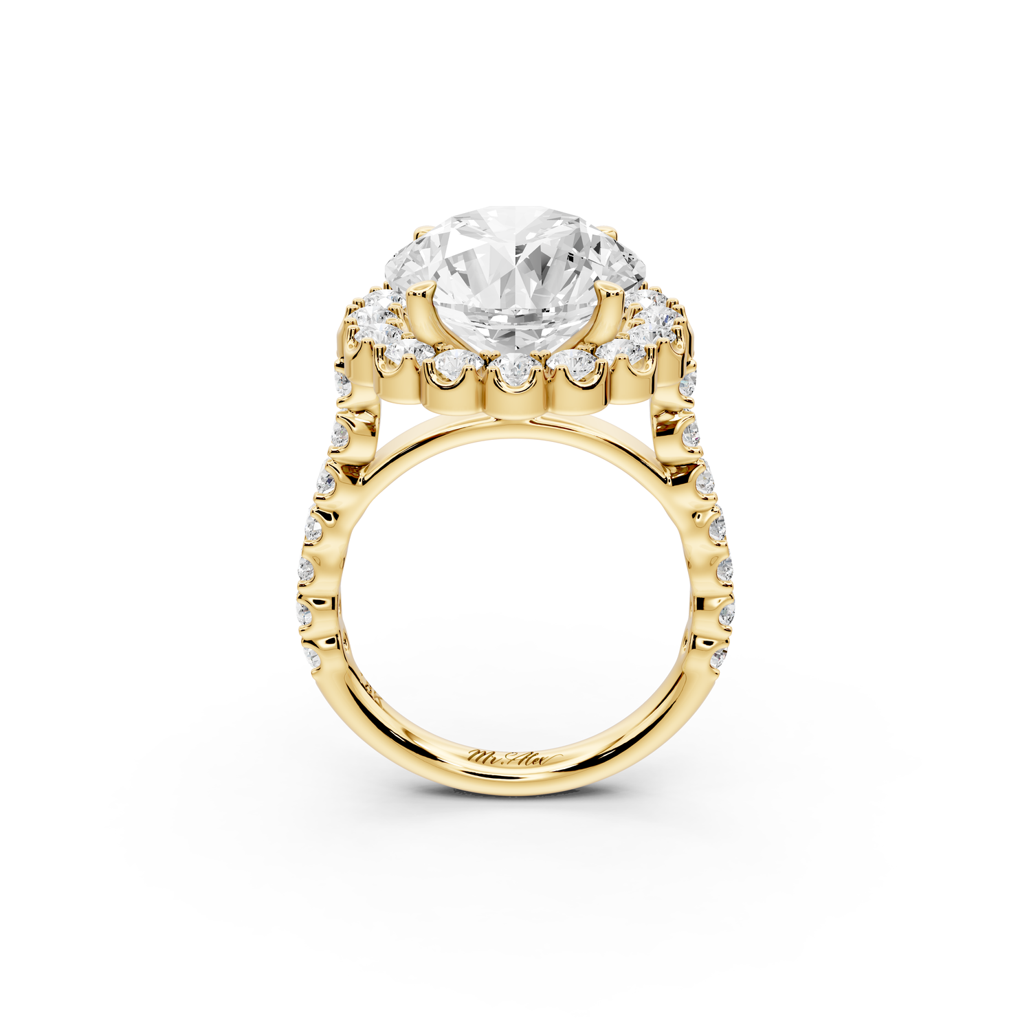 Anastasia - 5ct 14k yellow gold round Diamond with Floral Halo and Pavé engagement Ring