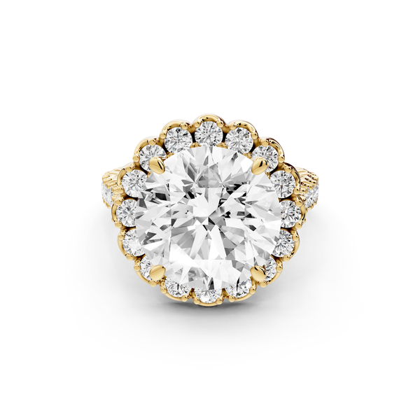 Anastasia - 5ct 14k yellow gold round Diamond with Floral Halo and Pavé engagement Ring