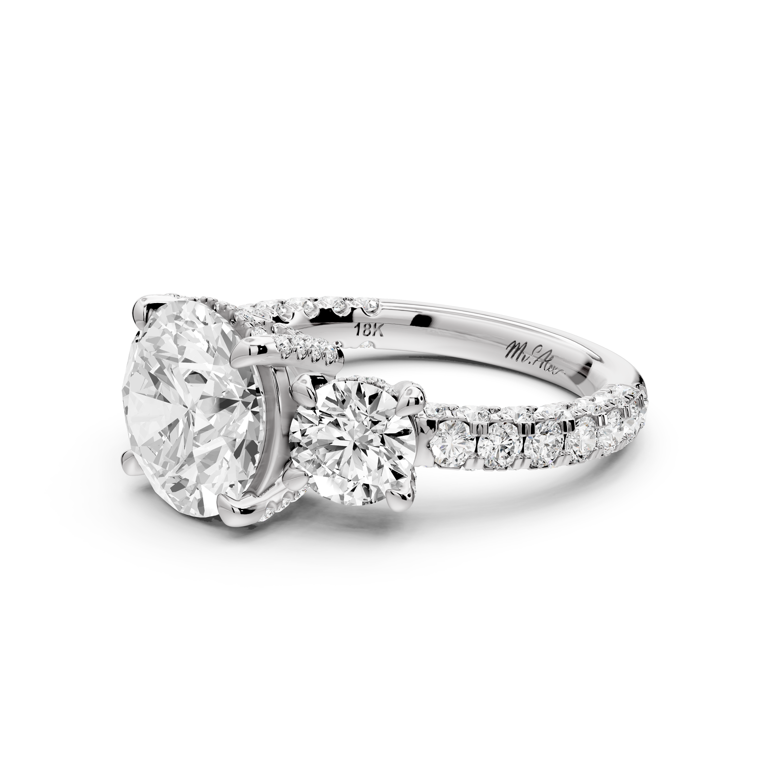 Neta - 2ct platinum Round Hidden Halo Three-Stone Engagement Ring with Pavé Band