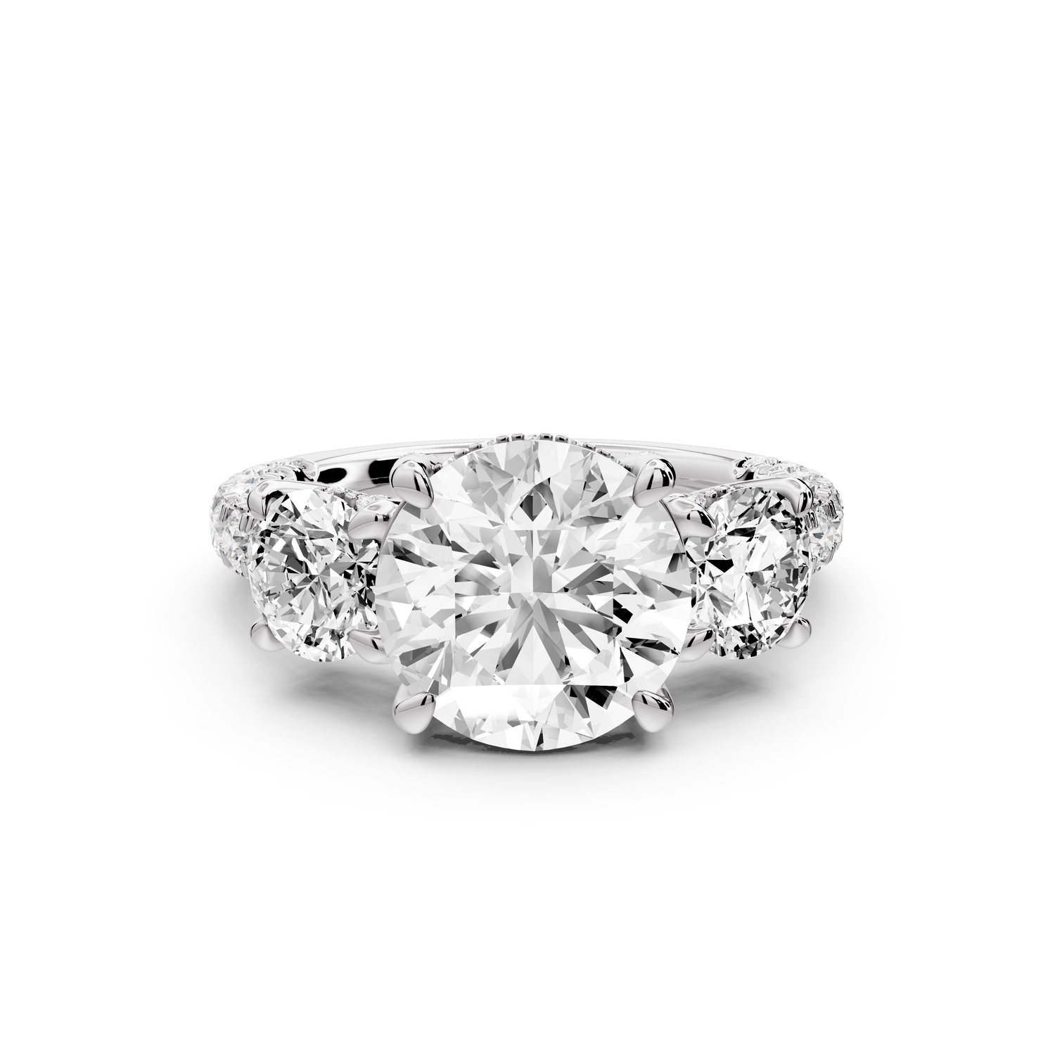 Neta - 2ct platinum Round Hidden Halo Three-Stone Engagement Ring with Pavé Band