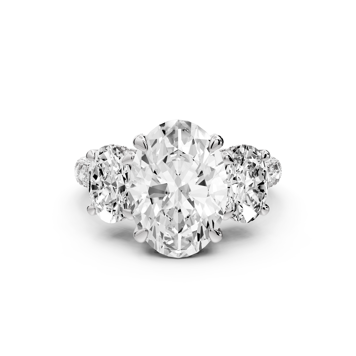 Neta - 3ct platinum Oval Hidden Halo Three-Stone Engagement Ring with Pavé Band