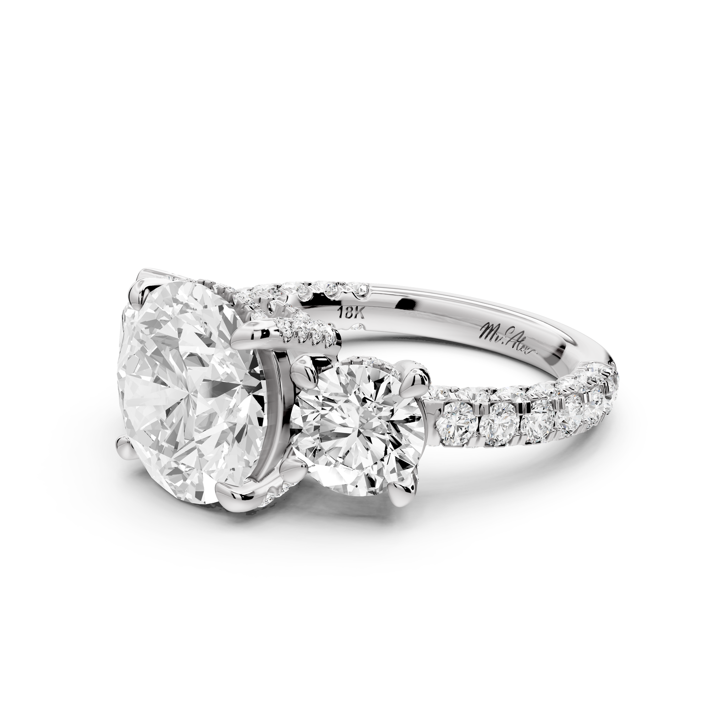 Neta - 3ct platinum Round Hidden Halo Three-Stone Engagement Ring with Pavé Band