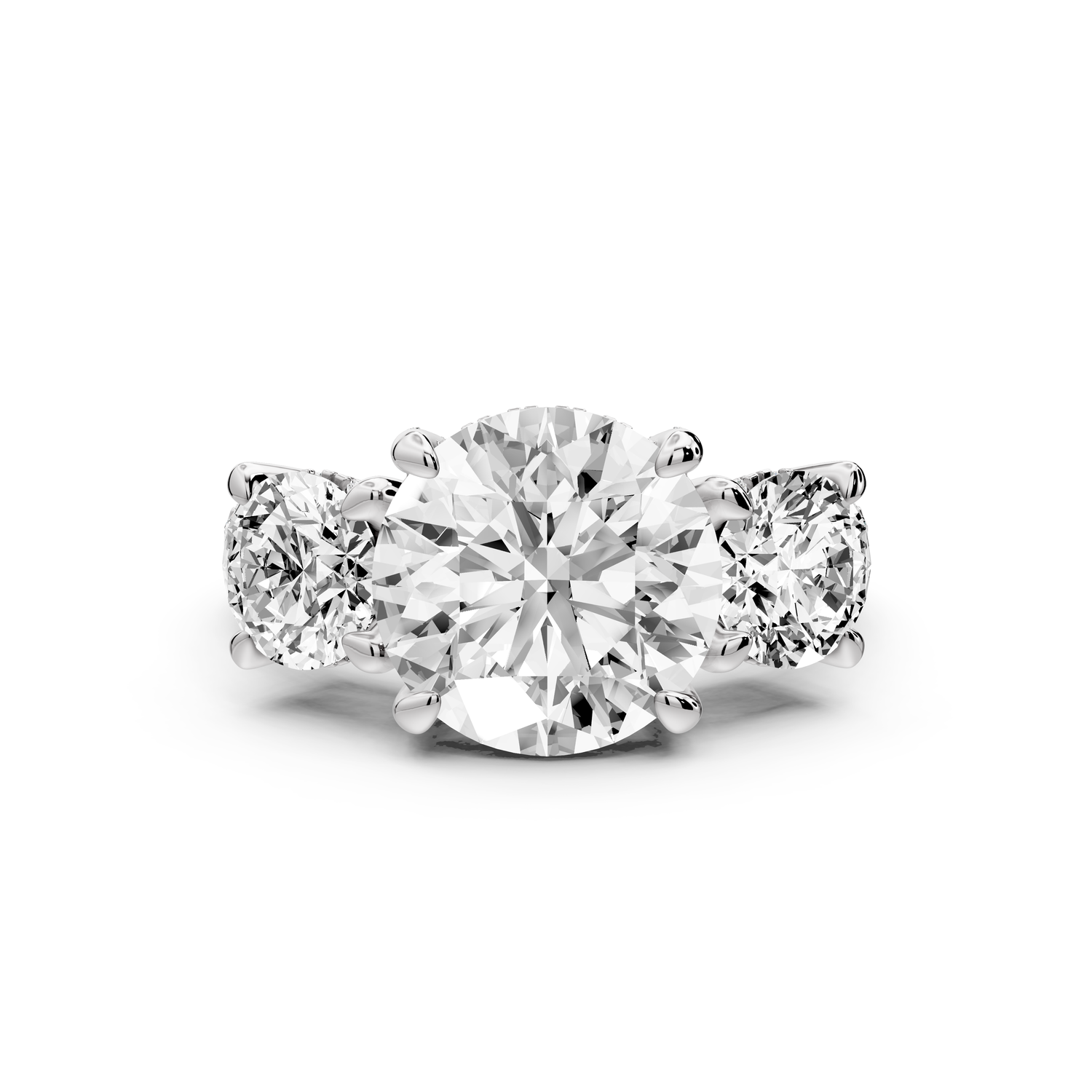 Neta - 3ct platinum Round Hidden Halo Three-Stone Engagement Ring with Pavé Band