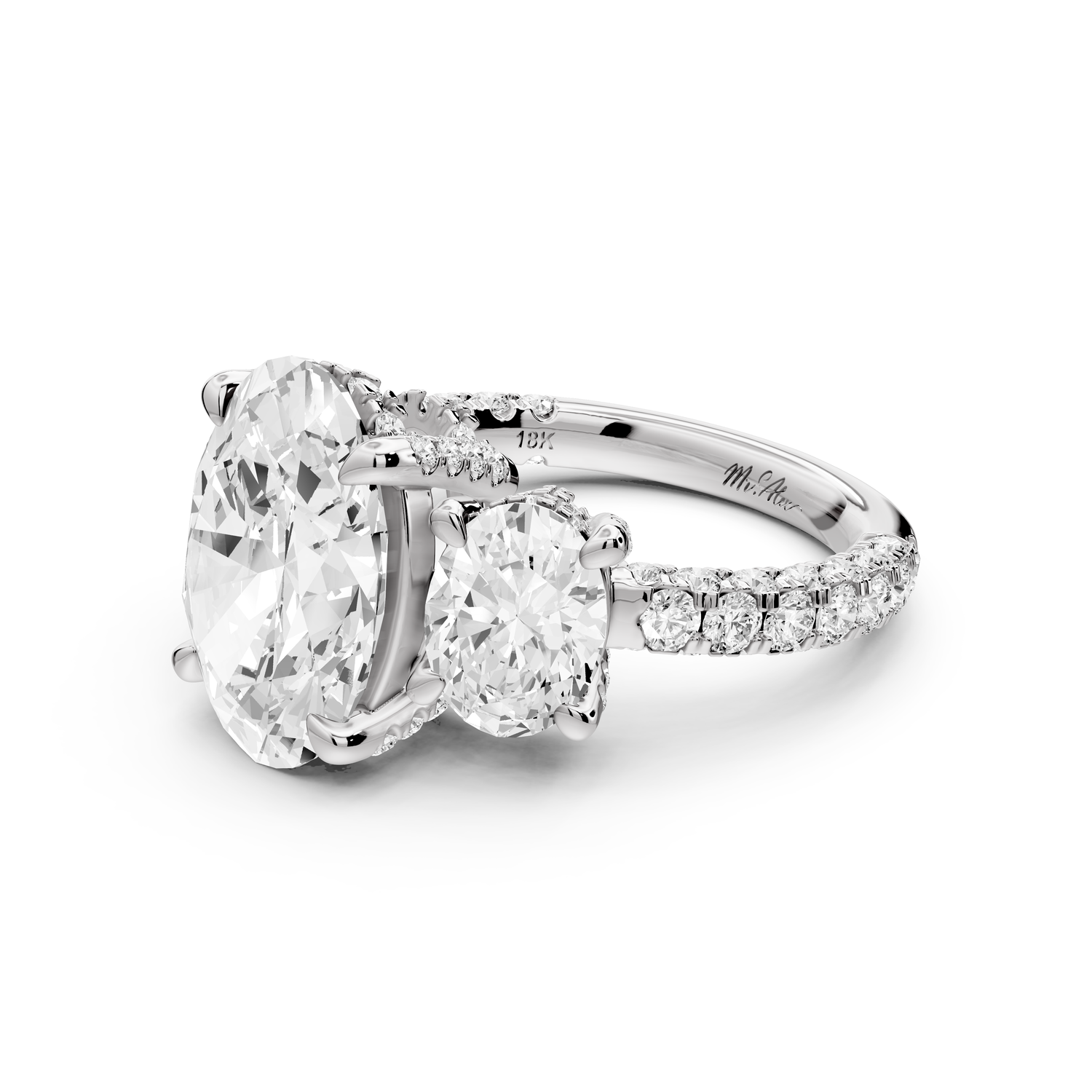 Neta - 4ct platinum Oval Hidden Halo Three-Stone Engagement Ring with Pavé Band