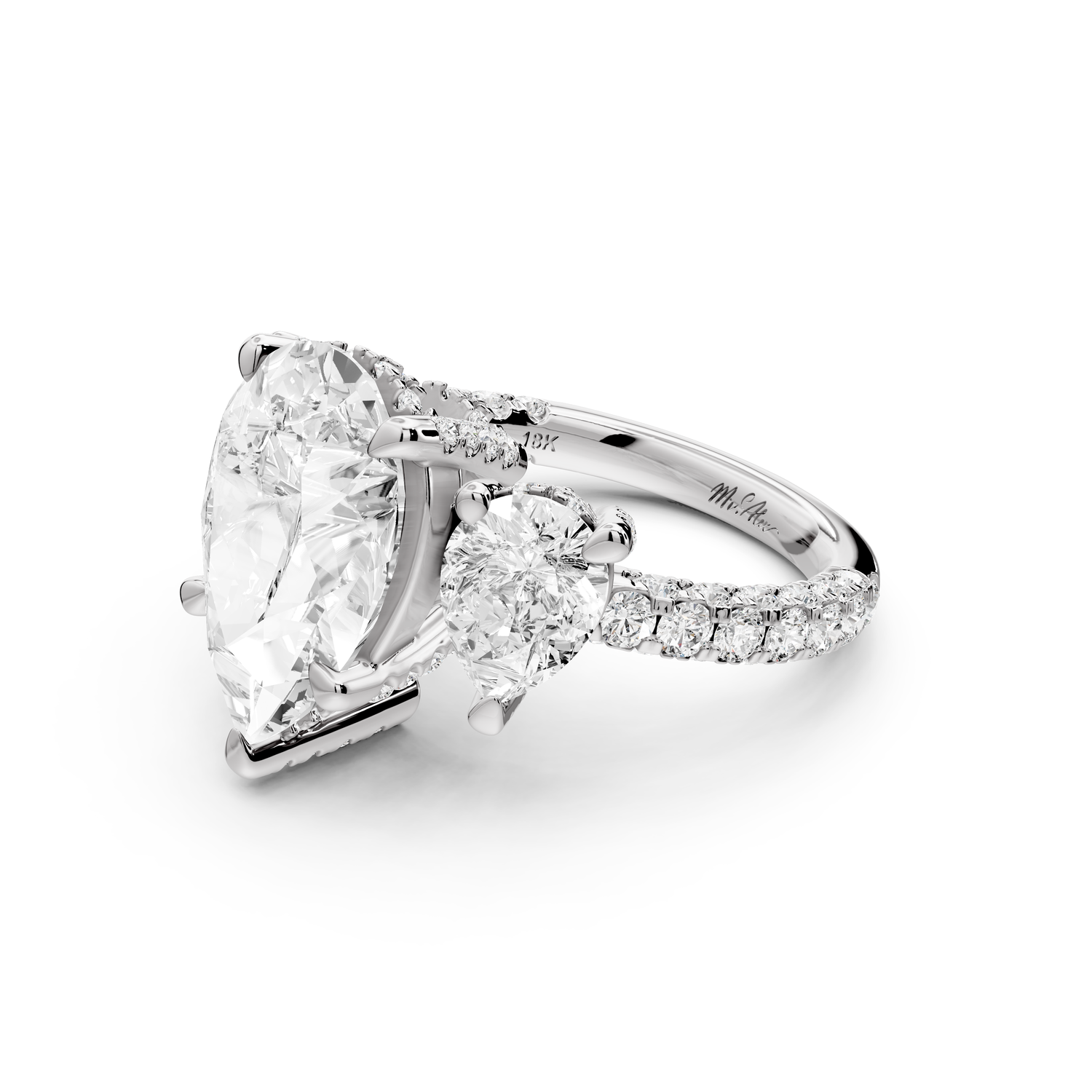 Neta - 4ct platinum Pear Hidden Halo Three-Stone Engagement Ring with Pavé Band
