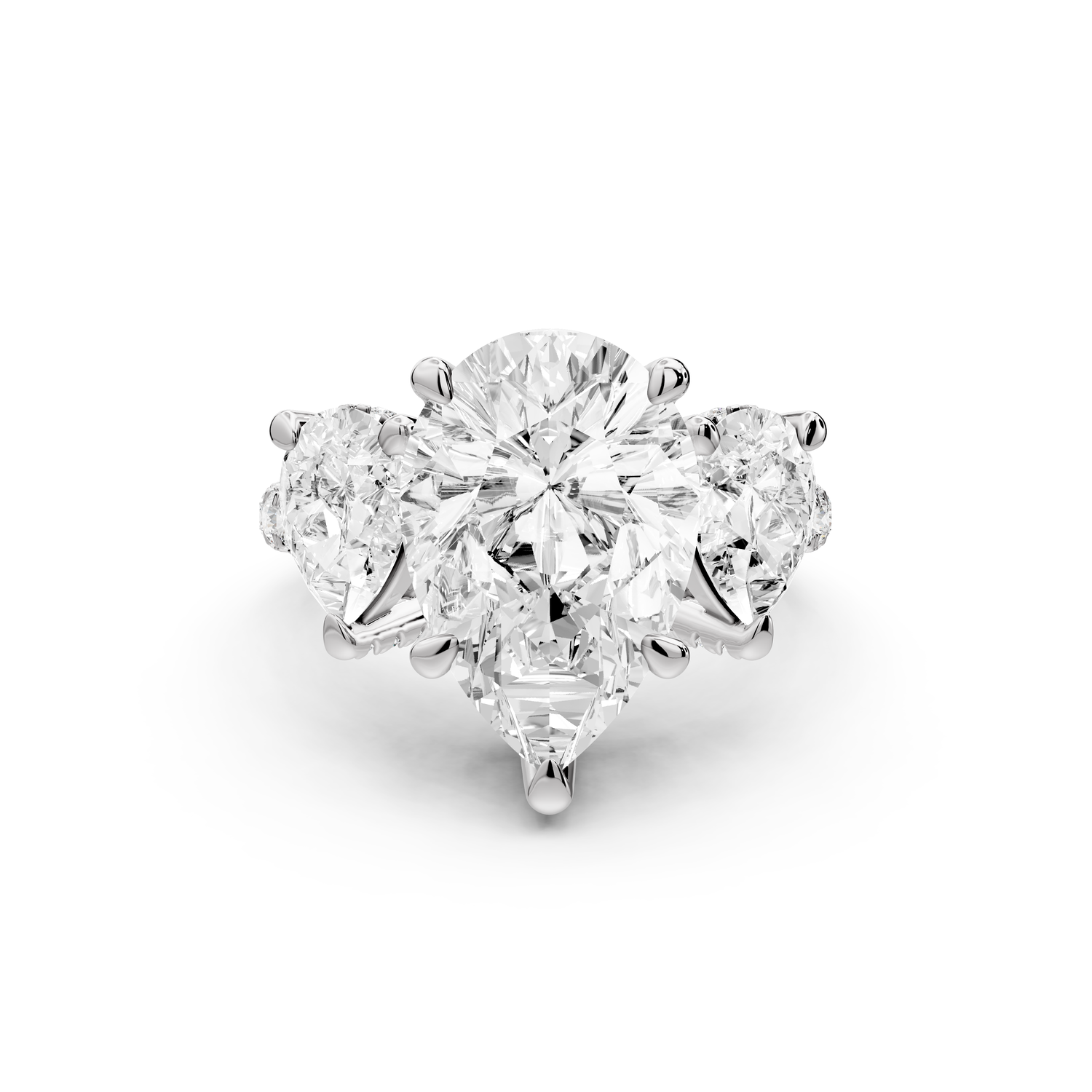 Neta - 4ct platinum Pear Hidden Halo Three-Stone Engagement Ring with Pavé Band