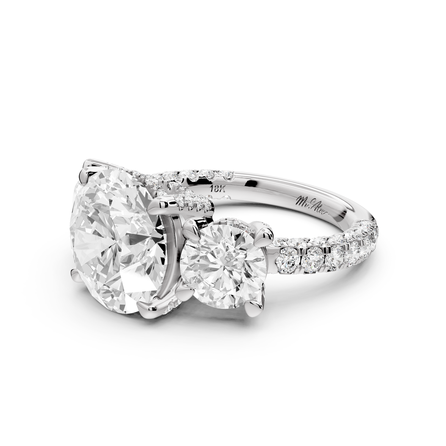 Neta - 4ct platinum Round Hidden Halo Three-Stone Engagement Ring with Pavé Band