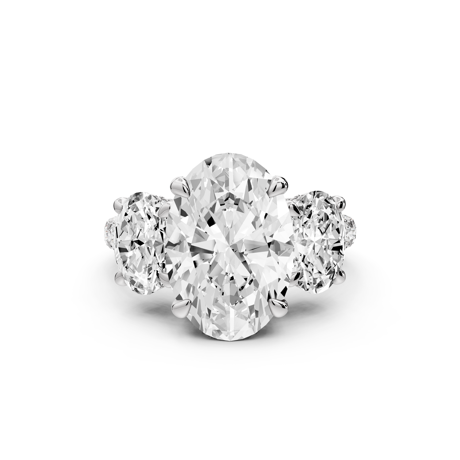 Neta - 5ct platinum Oval Hidden Halo Three-Stone Engagement Ring with Pavé Band