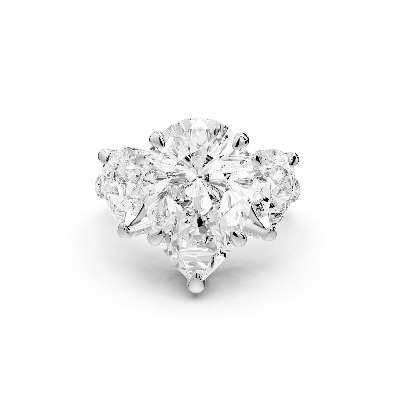 Neta - 5ct platinum Pear Hidden Halo Three-Stone Engagement Ring with Pavé Band
