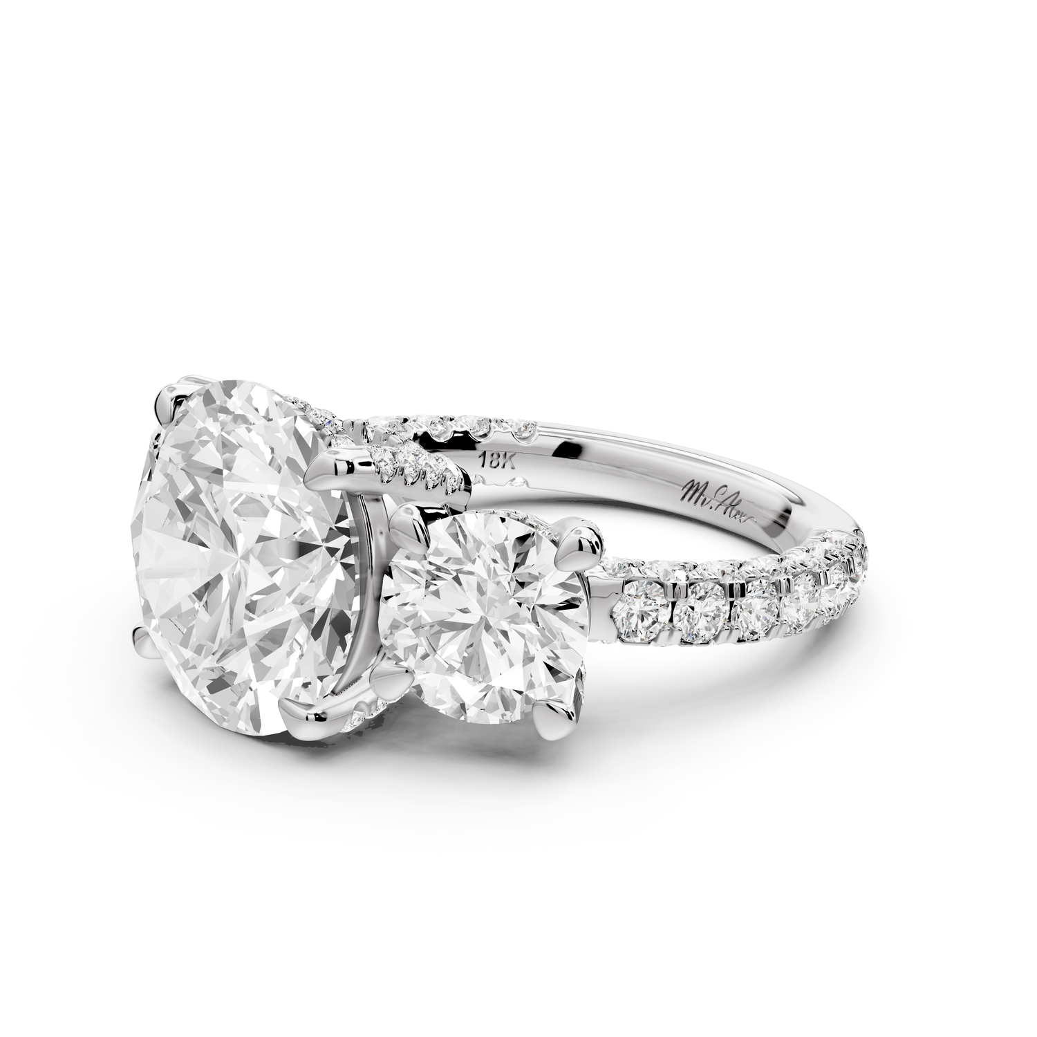 Neta - 5ct platinum Round Hidden Halo Three-Stone Engagement Ring with Pavé Band