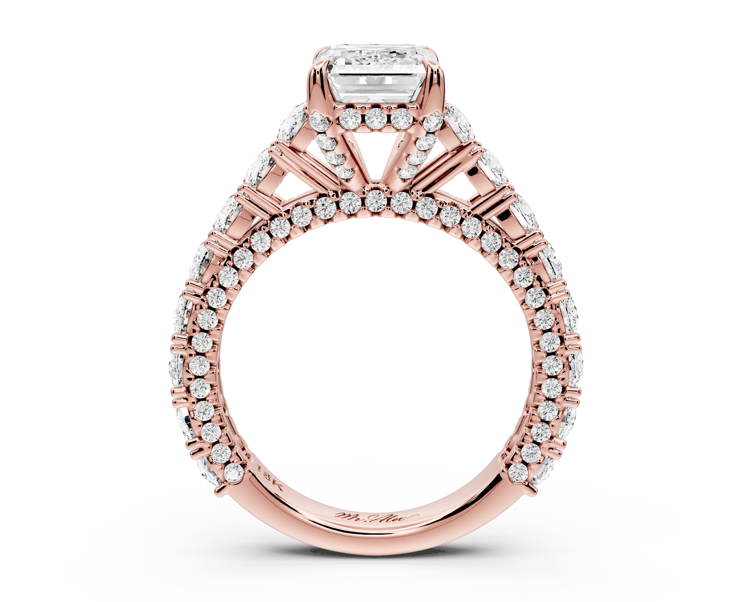 Ivy - 2ct 14k rose gold emerald Diamond Crown Cathedral Rollover Pavé Engagement Ring