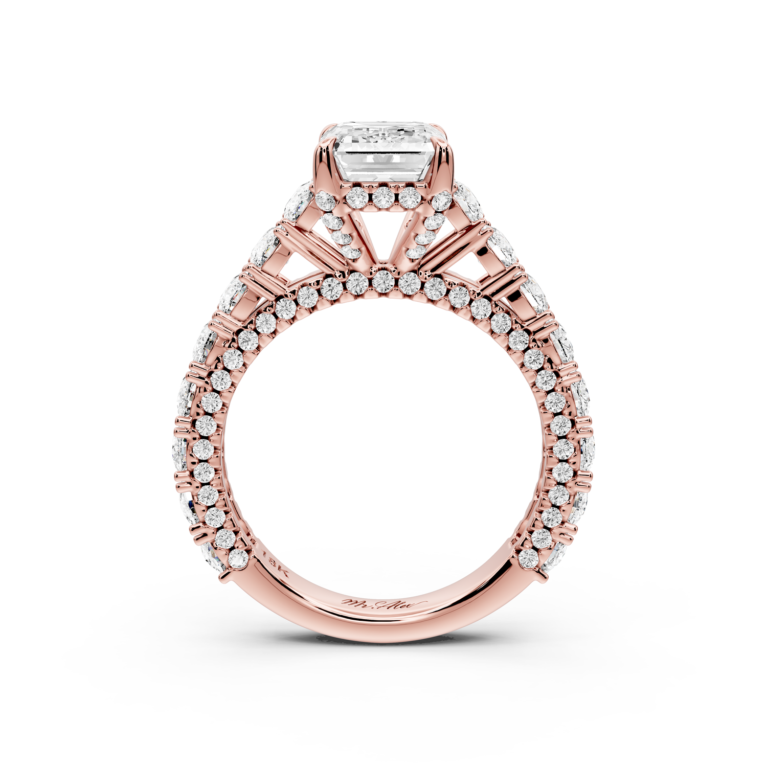 Ivy - 2ct 14k rose gold emerald Diamond Crown Cathedral Rollover Pavé Engagement Ring