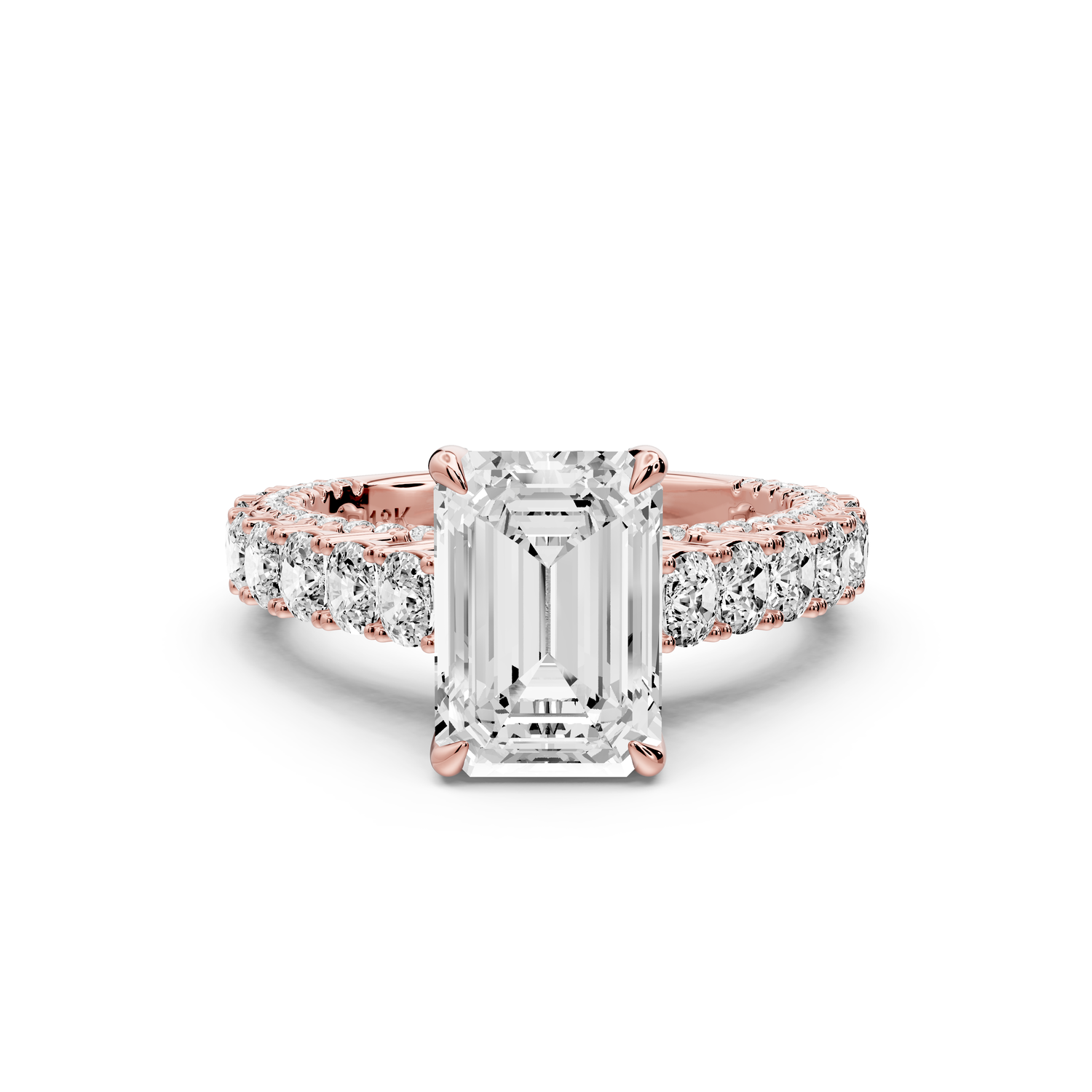 Ivy - 2ct 14k rose gold emerald Diamond Crown Cathedral Rollover Pavé Engagement Ring