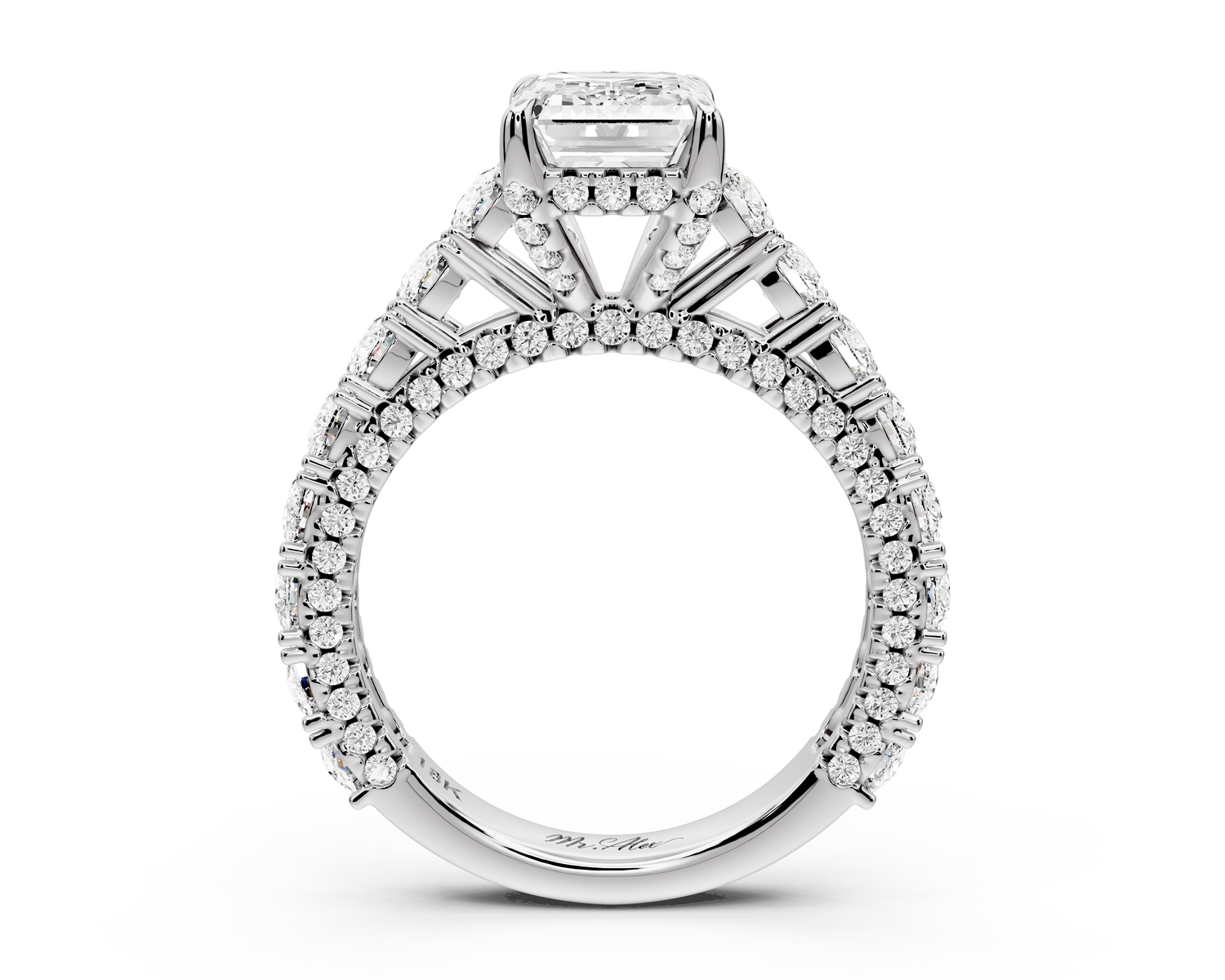 Ivy - 2ct 14k white gold emerald Diamond Crown Cathedral Rollover Pavé Engagement Ring