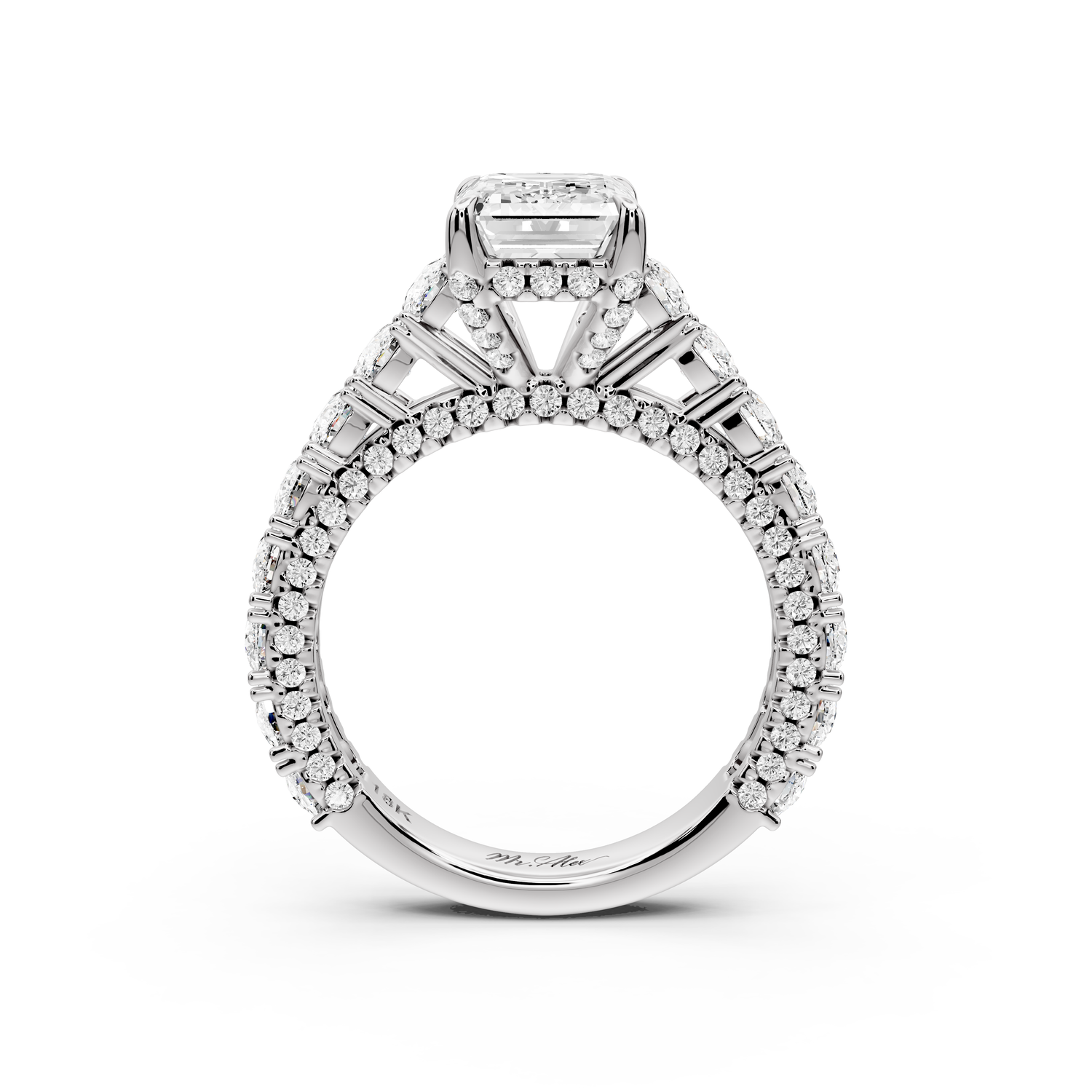 Ivy - 2ct 14k white gold emerald Diamond Crown Cathedral Rollover Pavé Engagement Ring