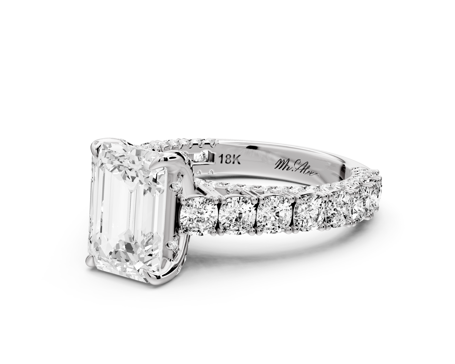 Ivy - 2ct 14k white gold emerald Diamond Crown Cathedral Rollover Pavé Engagement Ring