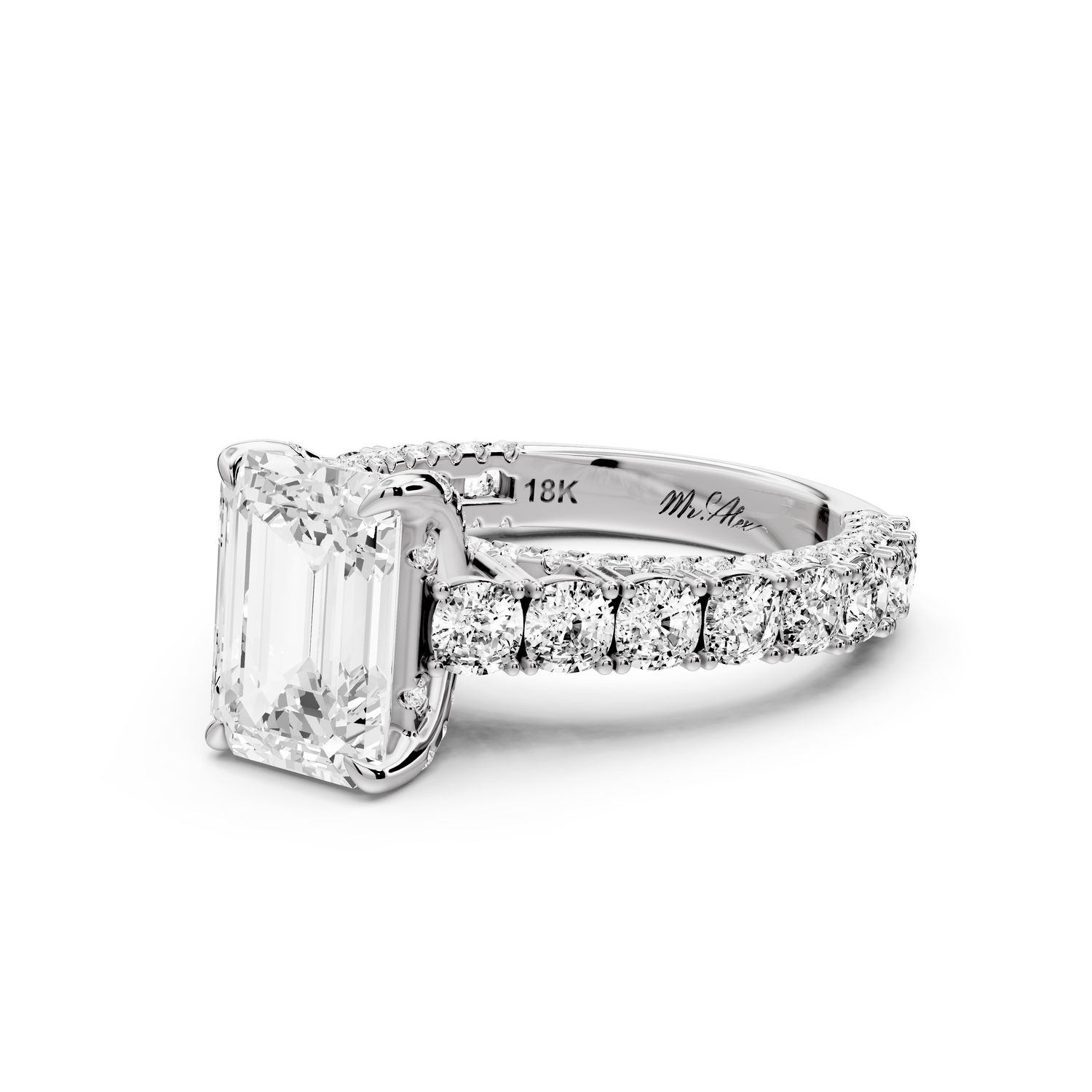 Ivy - 2ct 14k white gold emerald Diamond Crown Cathedral Rollover Pavé Engagement Ring