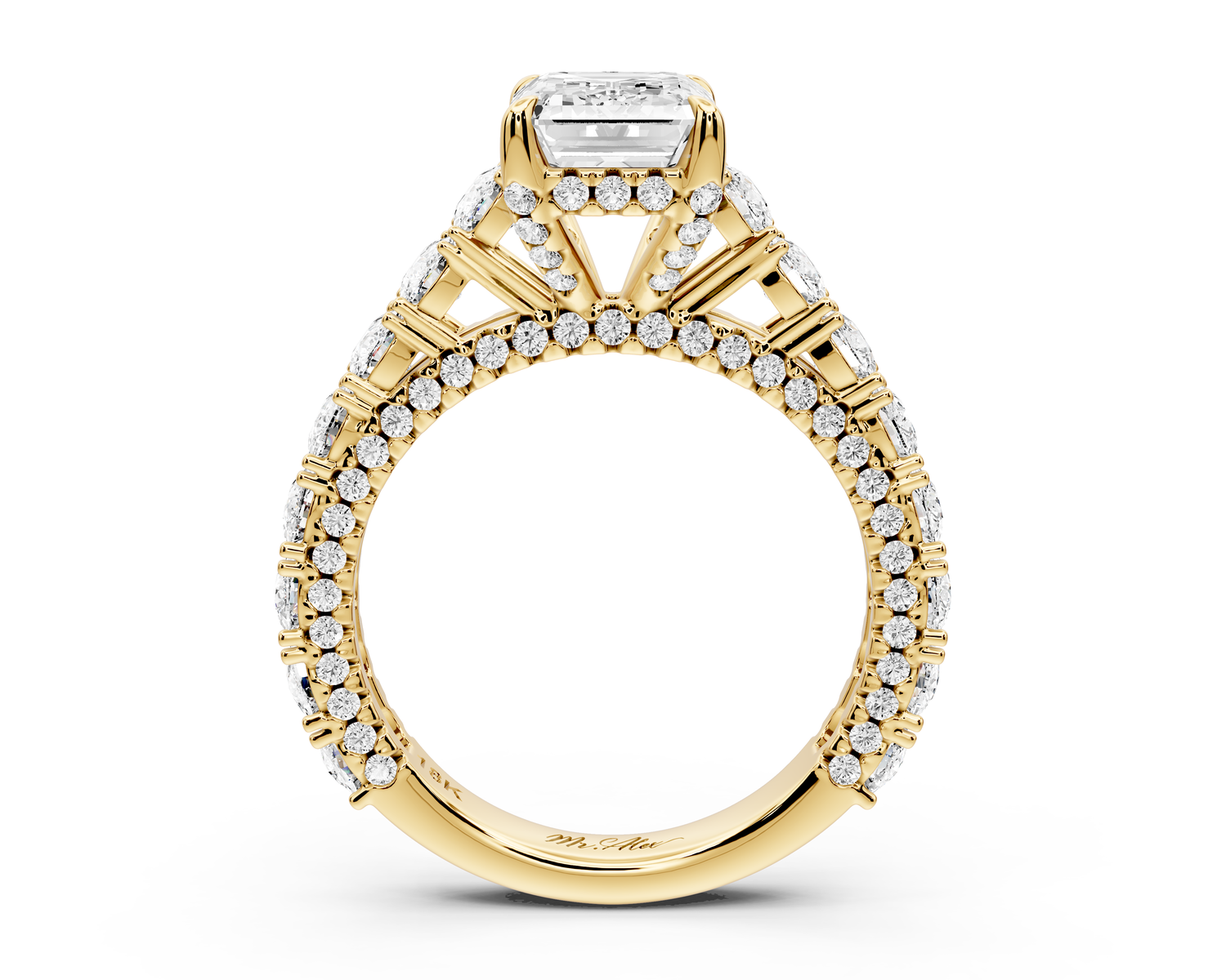 Ivy - 2ct 14k yellow gold emerald Diamond Crown Cathedral Rollover Pavé Engagement Ring