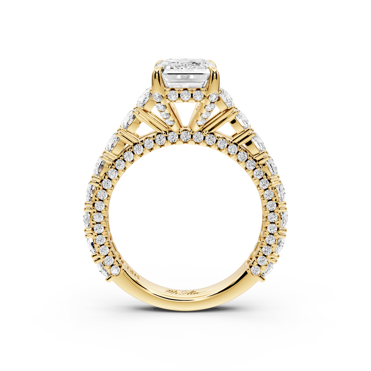 Ivy - 2ct 14k yellow gold emerald Diamond Crown Cathedral Rollover Pavé Engagement Ring