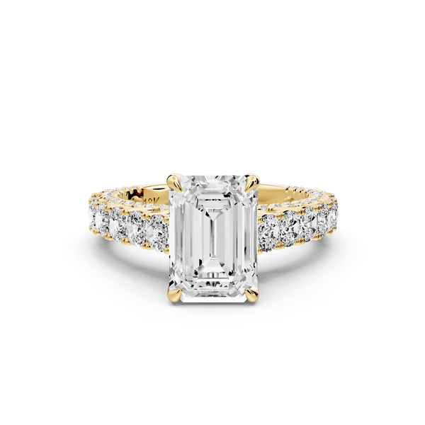 Ivy - 2ct 14k yellow gold emerald Diamond Crown Cathedral Rollover Pavé Engagement Ring